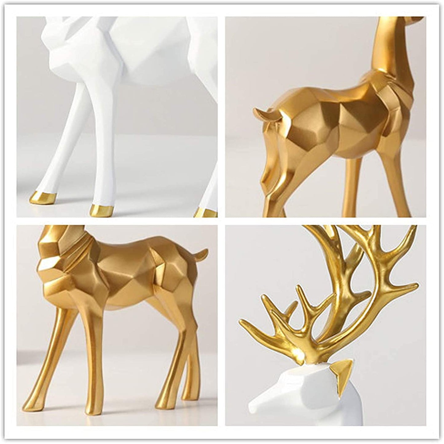 Nordic Style Origami Elk,Resin Sitting Standing Deer Statues, Creative Craft Reindeer Figurines,Ornaments Living Room TV Cabinet Wine Cabinet Gifts for Home Decoration One Pair (White)