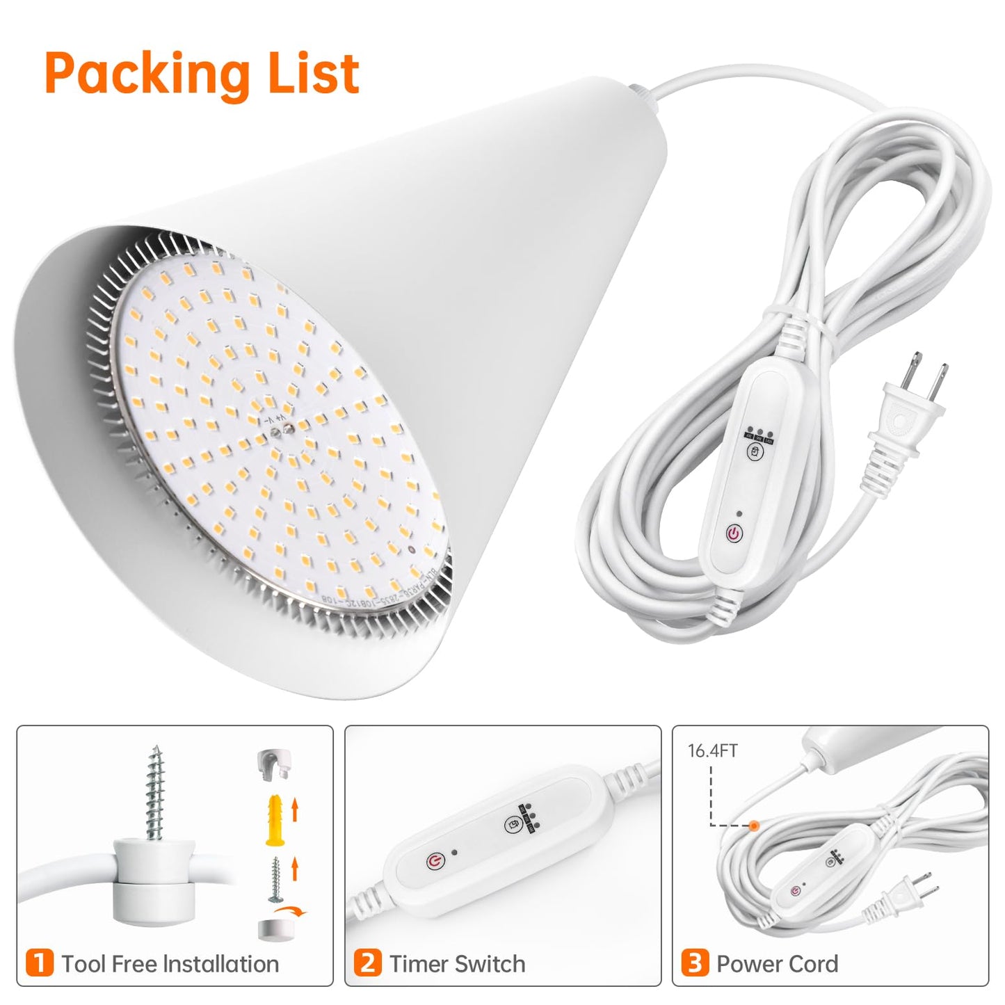 Bstrip Hanging Grow Lights for Indoor Plants-25W Full Spectrum 5000K Plant Light with 4H/9H/14H Timer& 16.4FT Power Cord for Indoor Growing, Ideal for Large Tall Plant, Garden and Flowers Greenhouse