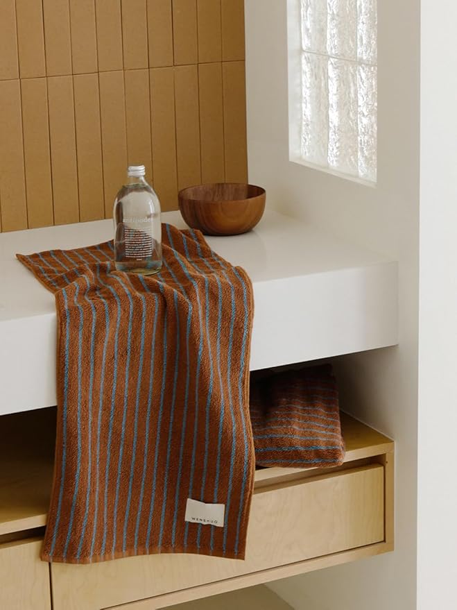 WENSHUO Fluffy Caramel-Striped Pure Cotton Bath Towel, 100% Combed Cotton