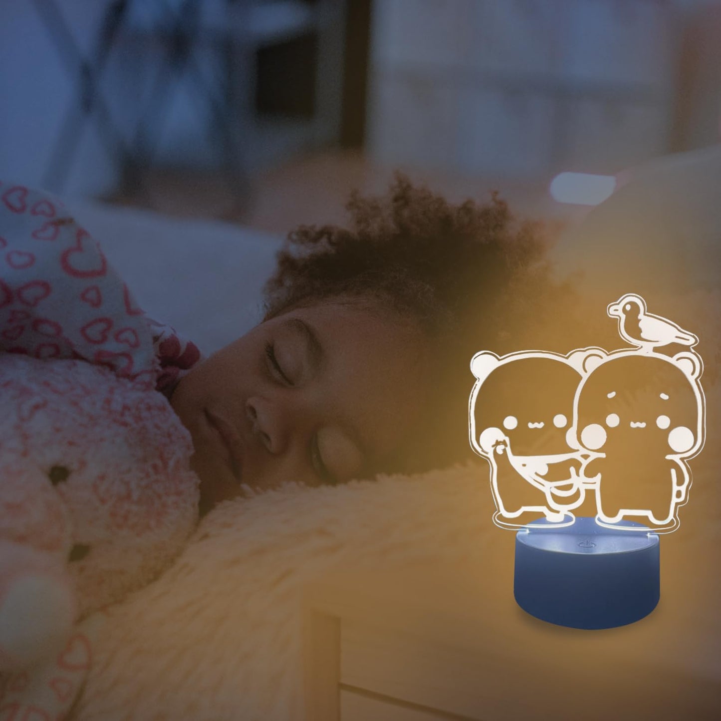 orakoliya 3D Night Light Bubuuu and Duduuu Gifts, Bear Shaped Table Lamp with Remote Control Gifts for Girls Birthday Christmas Valentine