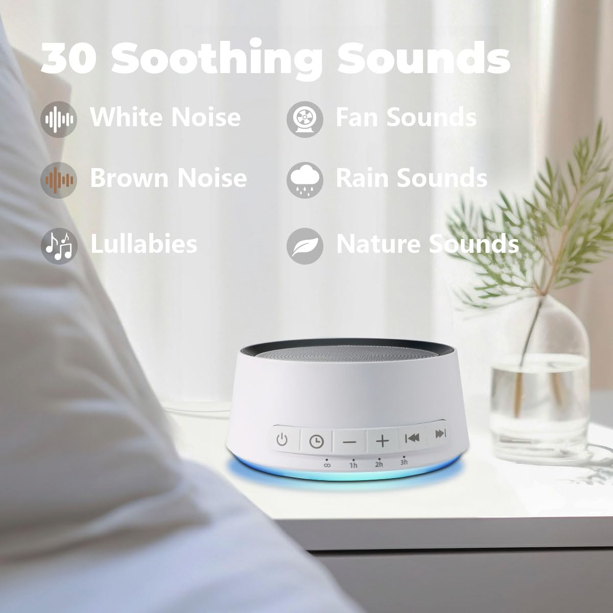 Sound Machine White Noise Machine with 30 Soothing Sounds 12 Colors Night Light Sleep Machine for Baby Kids Adults Brown Nosie Machine with 32 Volume Levels for Office Home Travel