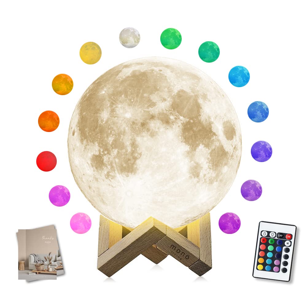 mono living 5.9 Inch Moon Lamp for Adults - 16 Color LED Light Up Moon Ball, Large Realistic 3D Night Light with Remote & Timer - Unique Thanksgiving & Gifts