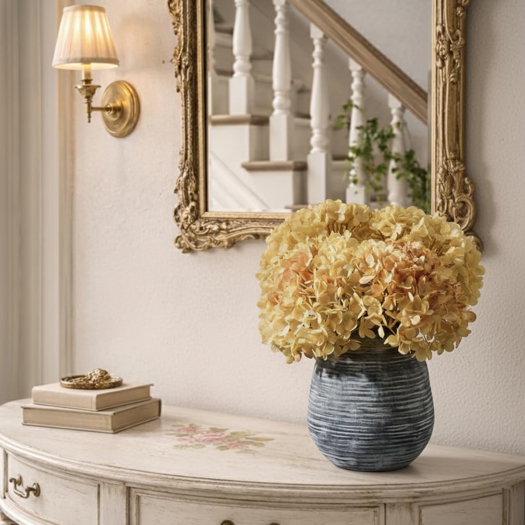 SIDUCAL Ceramic Rustic Farmhouse Flower Vase, Pottery Decorative Flower Vase for Home Decor, Table, Living Room Decoration, Shelf Decor, Mantel, 7.3 Inch, Black