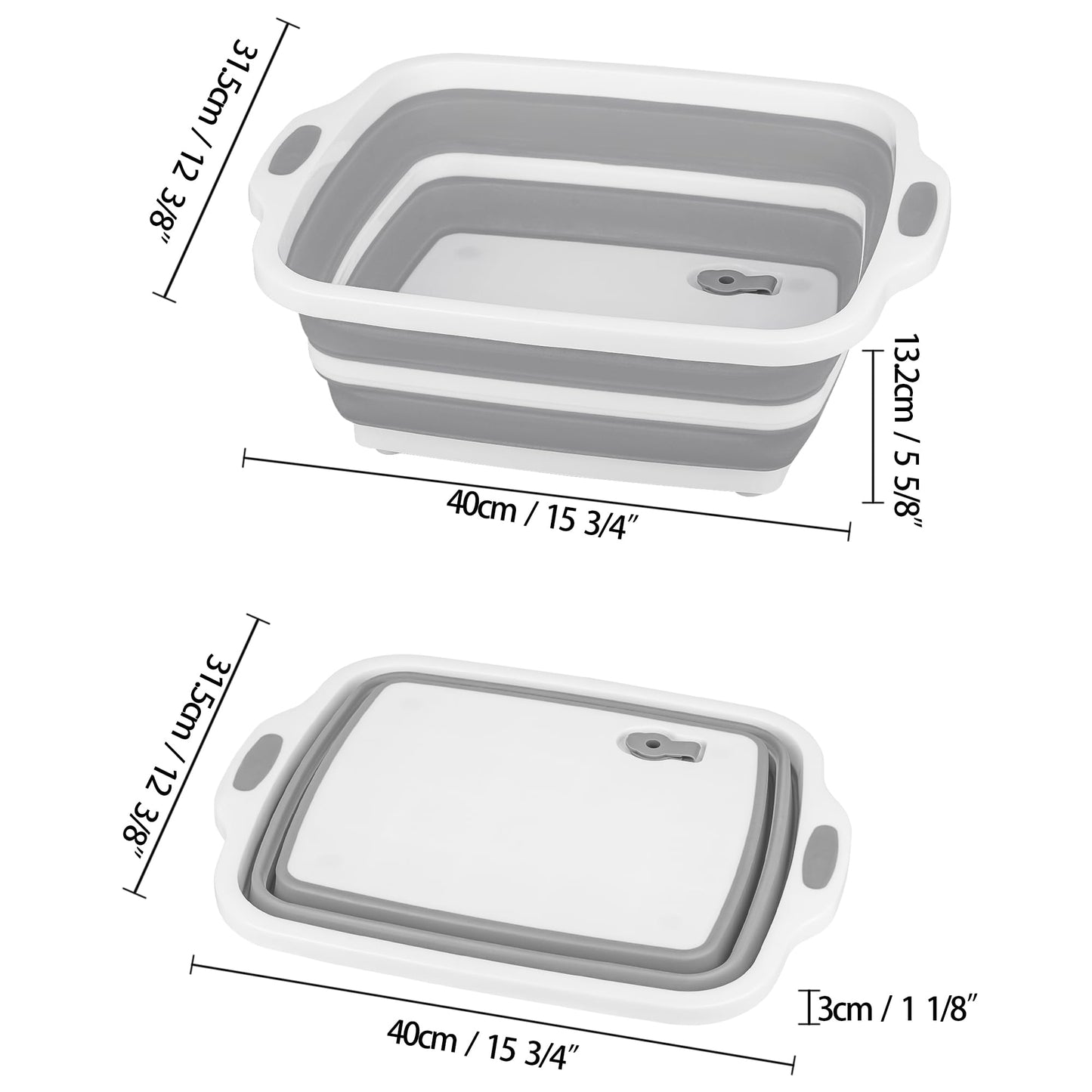 Space Saving Cutting Board, Collapsible Dish Tub with Draining Hole, Folding Chopping Board with Colander, 3 in 1 Multifunction Camping Sink for Washing Dish, Bowl, Vegetables and Fruit
