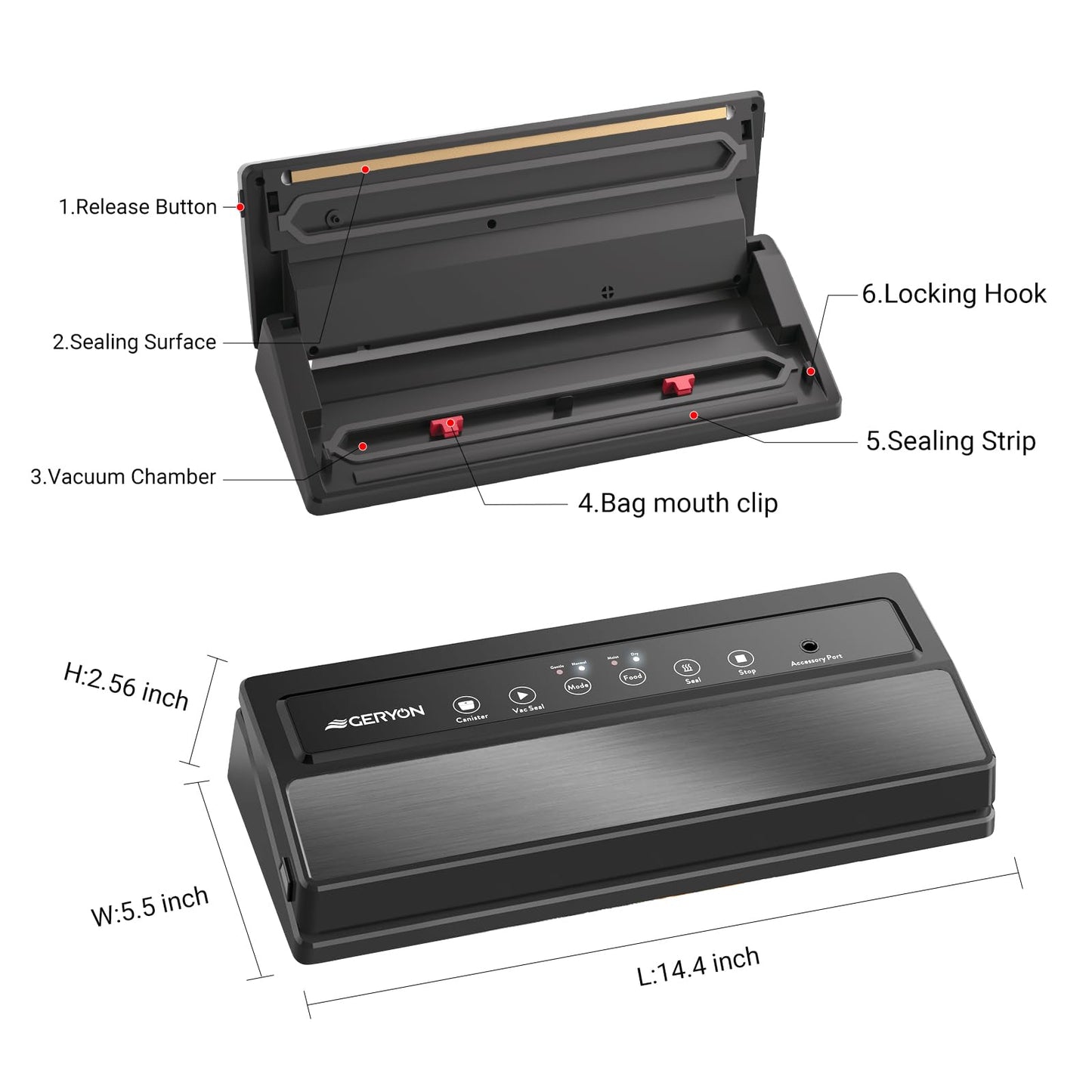GERYON Vacuum Sealer Machine, Food Vacuum Sealer with Powerful Suction | Slim Design | Easy to Use | Led Indicator Lights for Sous Vide, Meal Prep, w/Starter Kits for Vacuum Seal Container