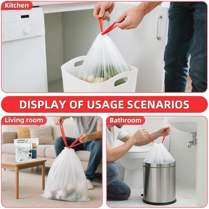 XUXRUS 2.6 Gallon Small White Trash Bag, Tear-Free Heavy Duty Garbage Bags