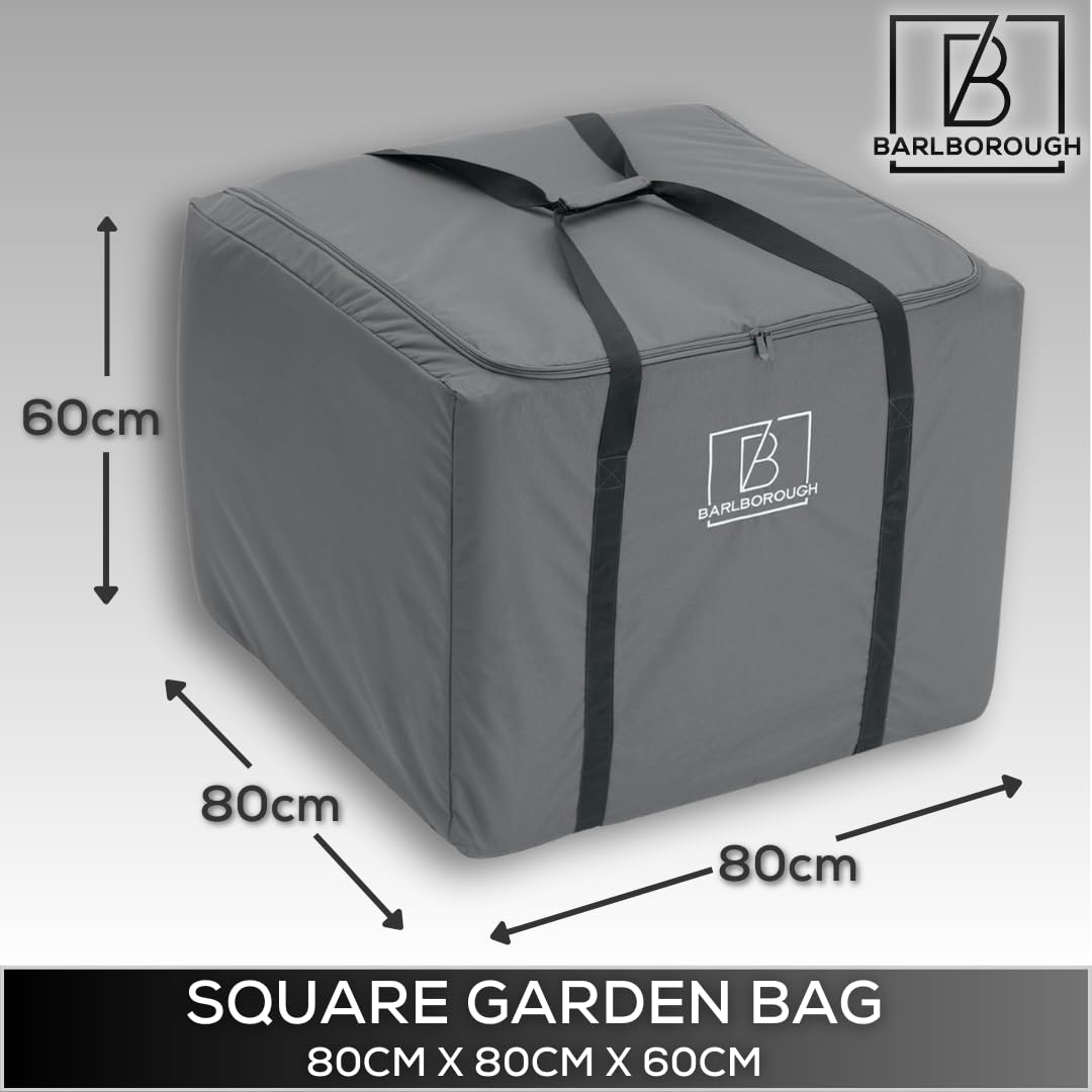 Barlborough Garden Cushion Protective Storage Bag Cover | Square Large 80 x 80 x 60cm | Waterproof Resistant with Zips for Outdoor Furniture Sofa Cushions Grey