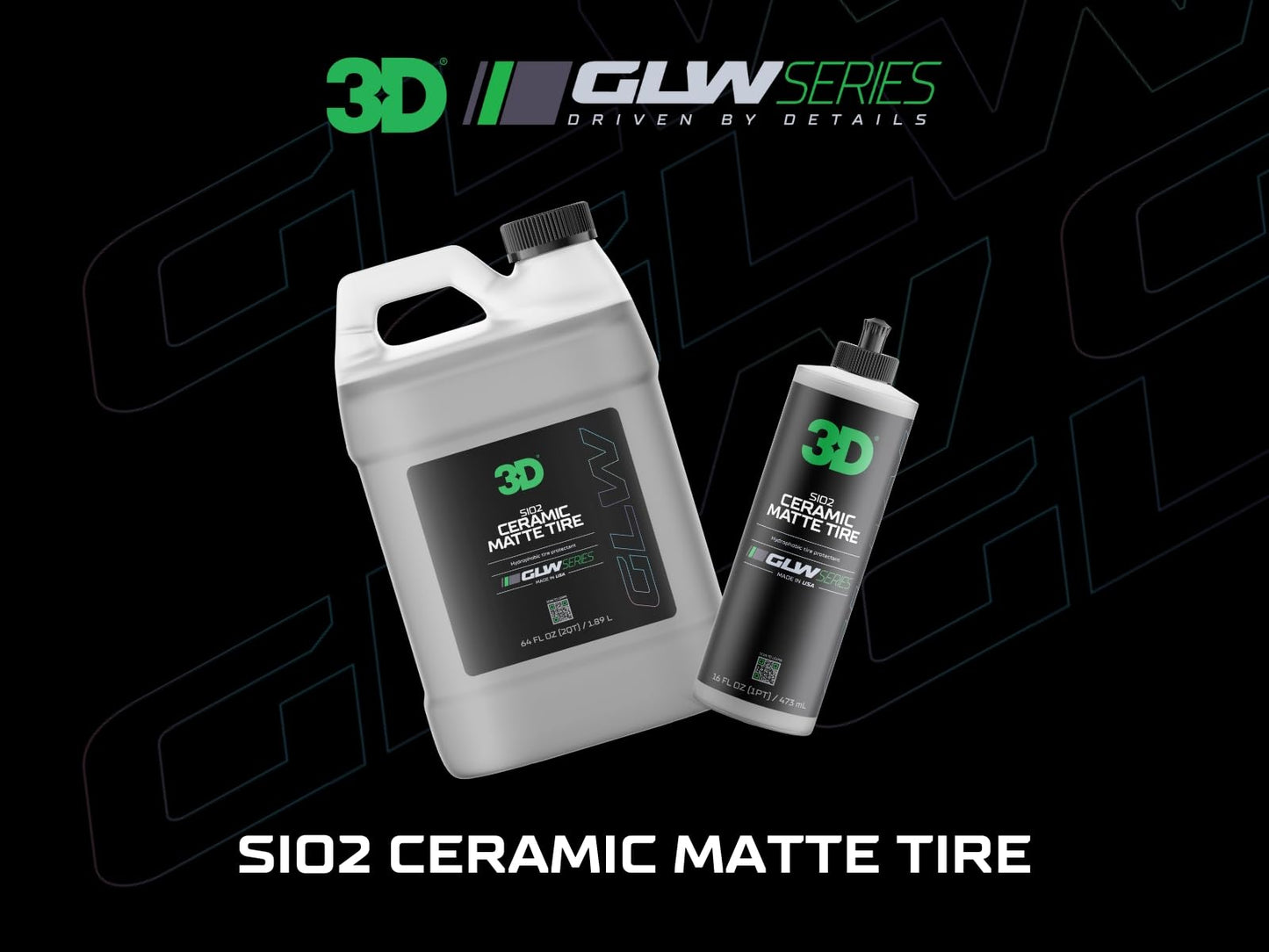 3D GLW Series SiO2 Ceramic Matte Tire Shine | Deep Matte Finish Tire Protectant | Hydrophobic & UV Resistant | Anti-Fade, No Sling | Pro Car Detailing |16 oz