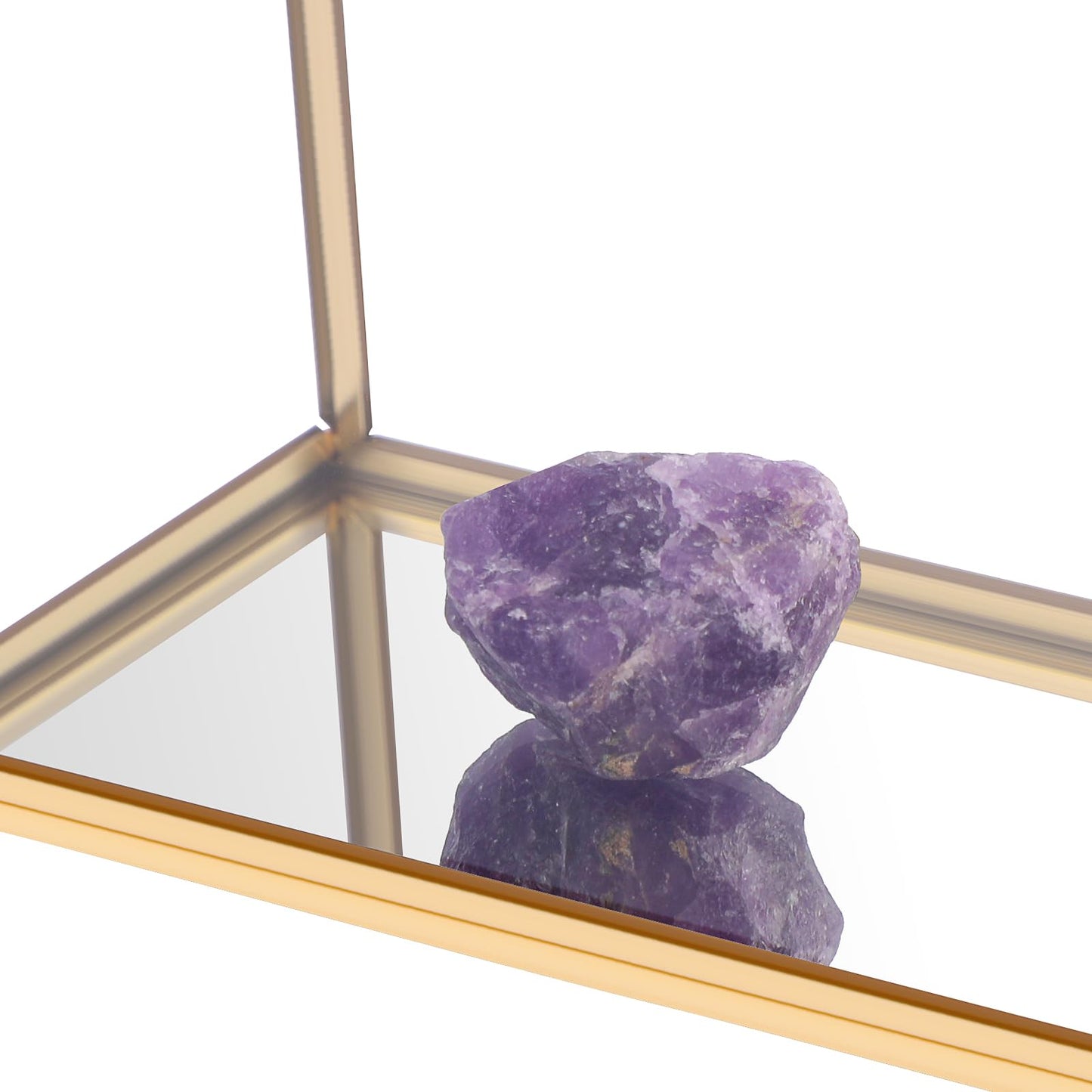 JUXYES 2 Tiers Tabletop Glass Small Figurine Display Case for Collectibles with Latch Door, Modern Clear Hobby Display Case Box with Mirror Bottom, Gold Dust Proof Case for Figurines Trinket Crystal