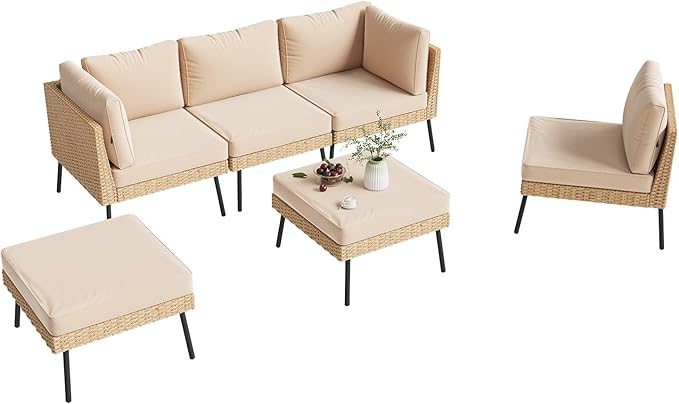 Aoxun 6-Piece Patio Furniture Set, Wicker Outdoor Furniture