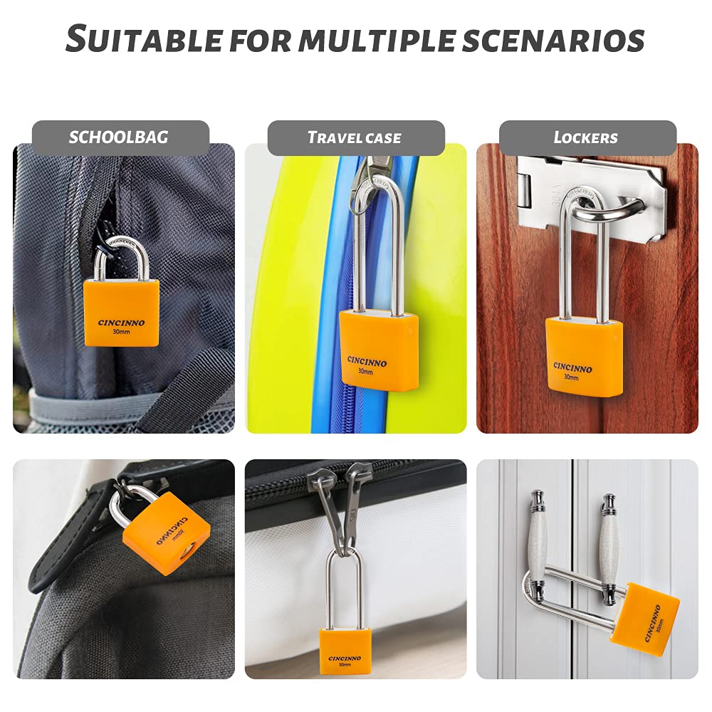 CINCINNO Set of 8 Small Locks,Covered Aluminum Keyed Alike Padlocks,30MM Weatherproof Lock with Same Key,Outdoor Padlock for Sheds, Storage Unit ,School Gym Locker, Toolbox