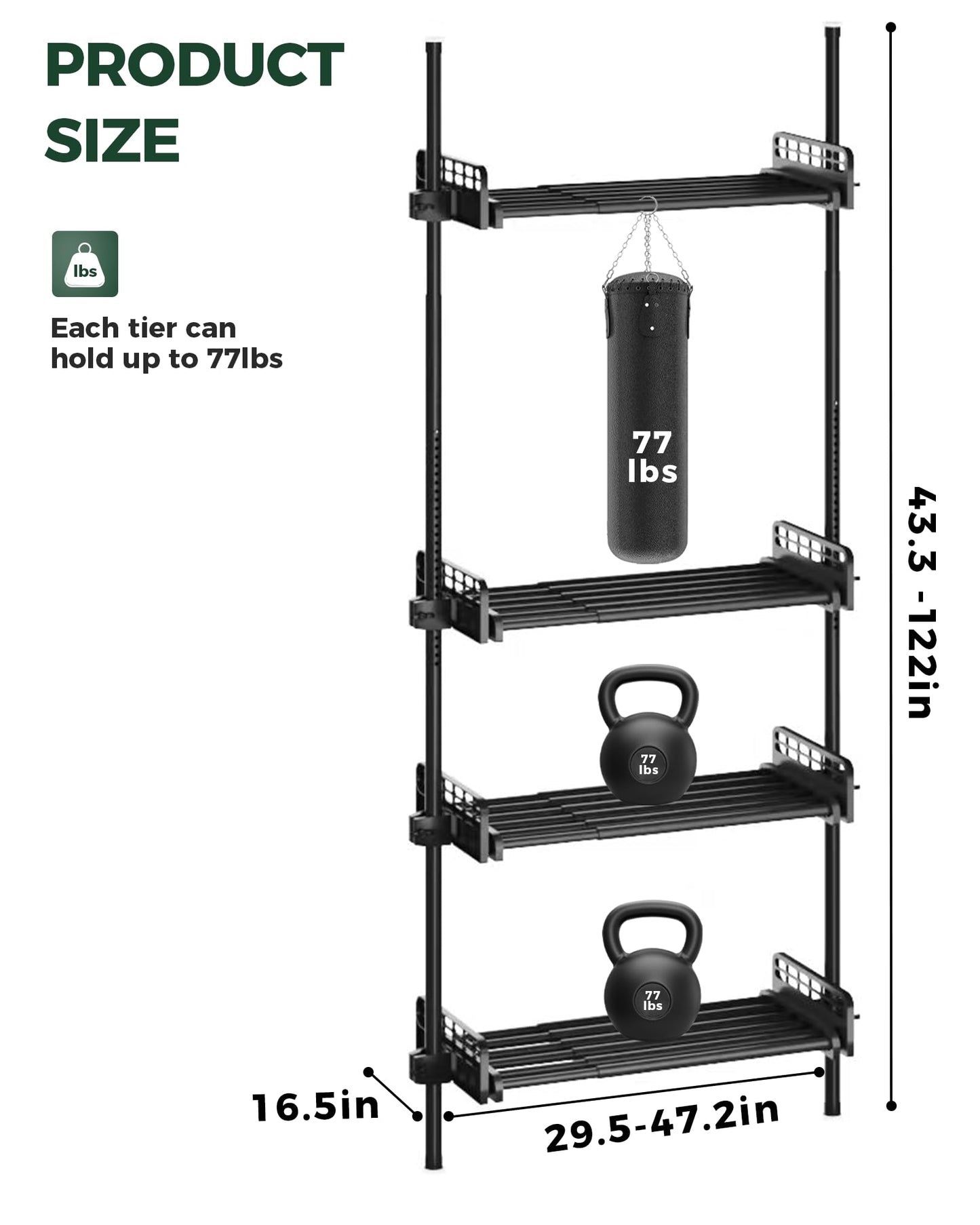 Bamworld Tension Rod Plant Stand Adjustable Hanging Plant Shelf Indoor Tall Plant Pole Stand Floor to Ceiling Pole for Living Room Bedroom Flower Holder For Multiple Plant Pots Display Black New Version
