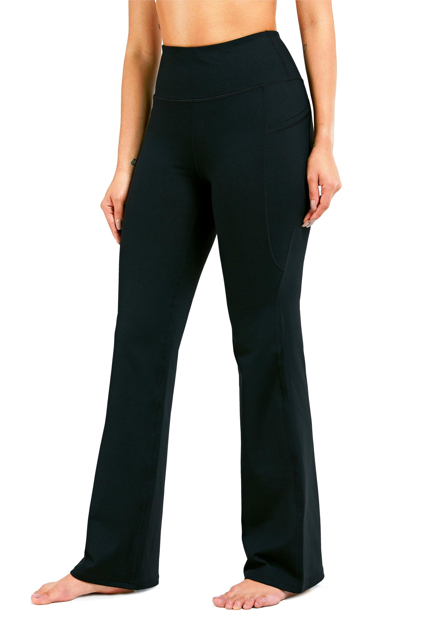 28"/30"/32"/34" Inseam Women's Bootcut Yoga Pants Long Bootleg High-Waisted Flare Pants with Pockets BlackFlare_28_Large Black