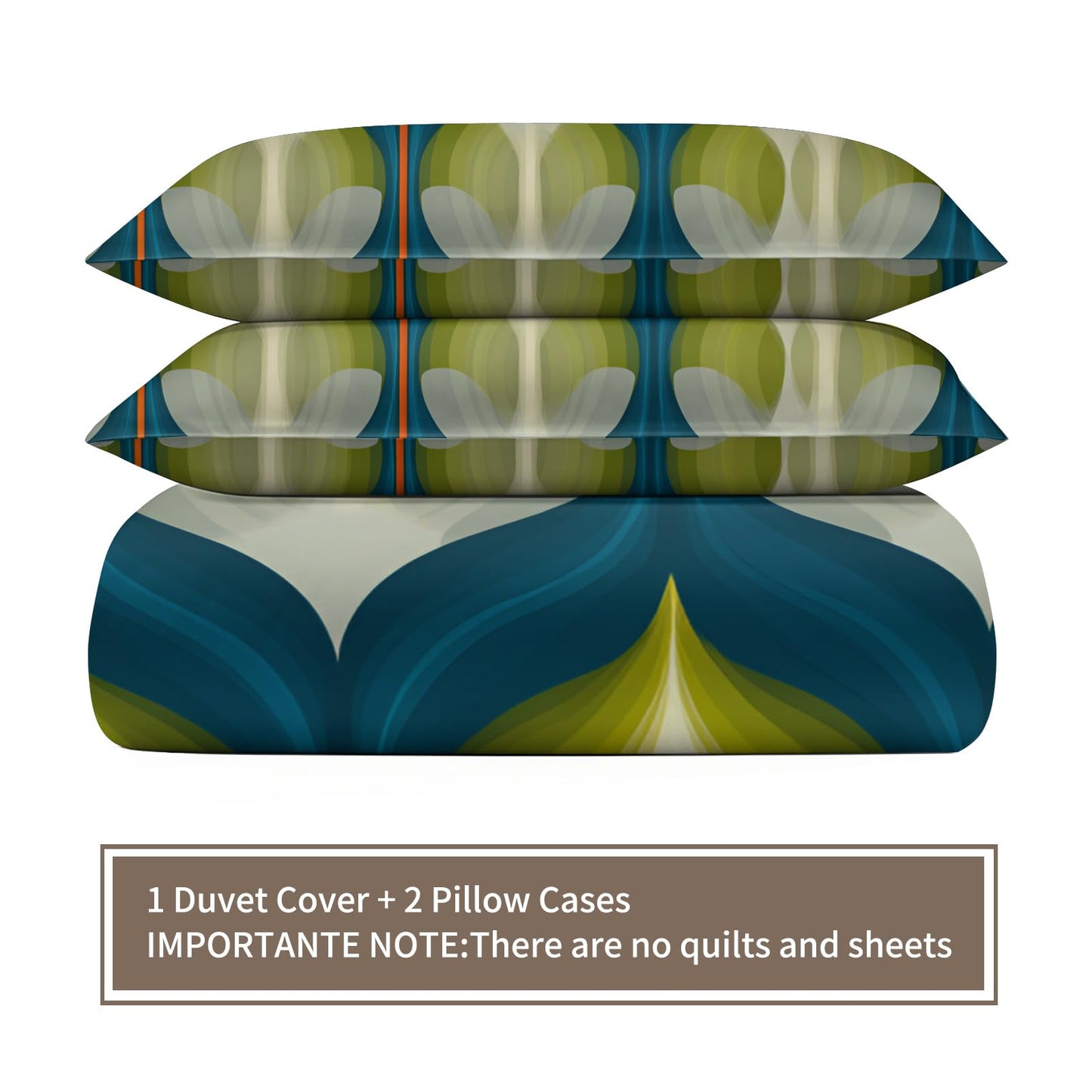ZAOMIR Mid Century Modern Duvet Cover Twin Size, Groovy Abstract Retro Bedding Set 3 Piece, Blue Green Geometric Patterned Comforter Cover with Zipper Soft Microfiber, 2 Pillowcases