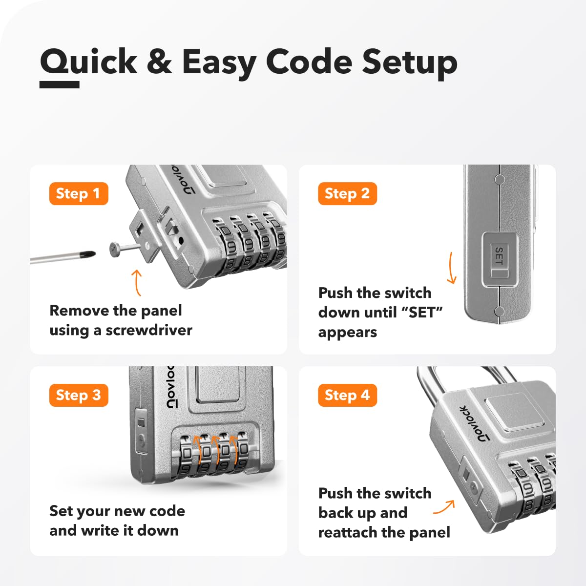 NOVLOCK Combination Locks for Outdoor & Indoor | Heavy Duty, Weatherproof, 4-Digit Security | Padlock for Lockers, Gates, Fences, Sheds, Storage | 2-Pack, Silver