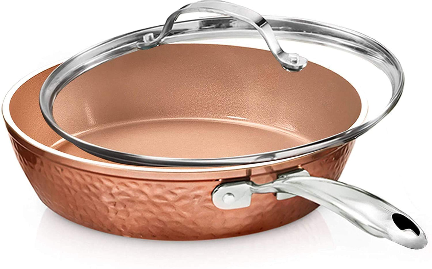 Gotham Steel 9.5" Hammered Pan with Tempered Glass Lid and Cool Touch Handles, Ultra Nonstick Fry Pan, Scratch Resistant Dishwasher Oven-Safe, Non-toxic Frying Pans and Skillets Cookware As Seen on TV