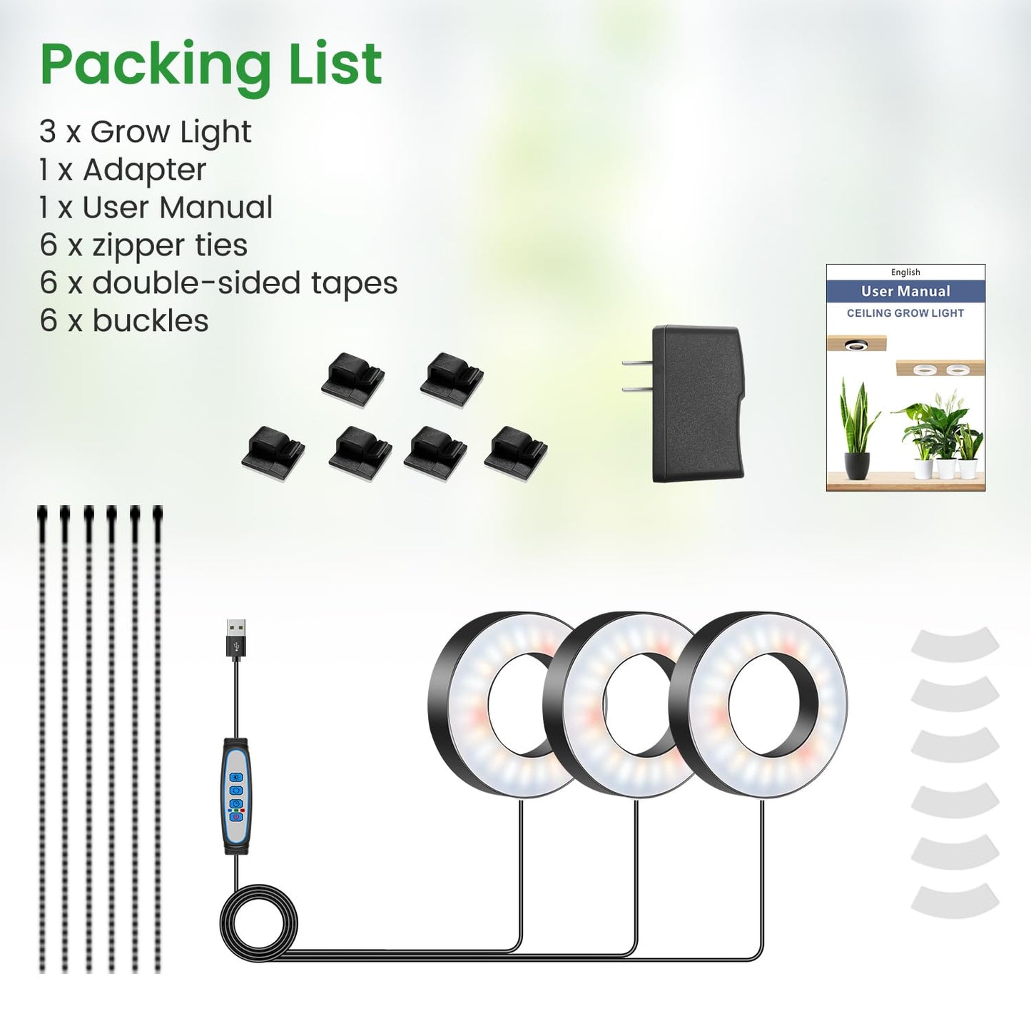 Wiaxulay Grow Lights for Indoor Plants, 144 LEDs Full Spectrum LED Plant Grow Light, 5V/3A Under Cabinet Grow Lamp with Auto Timer 6/12/16 Hrs, 3 Lighting Mode, 5 Brightness Levels, Tri Head (3.5in)