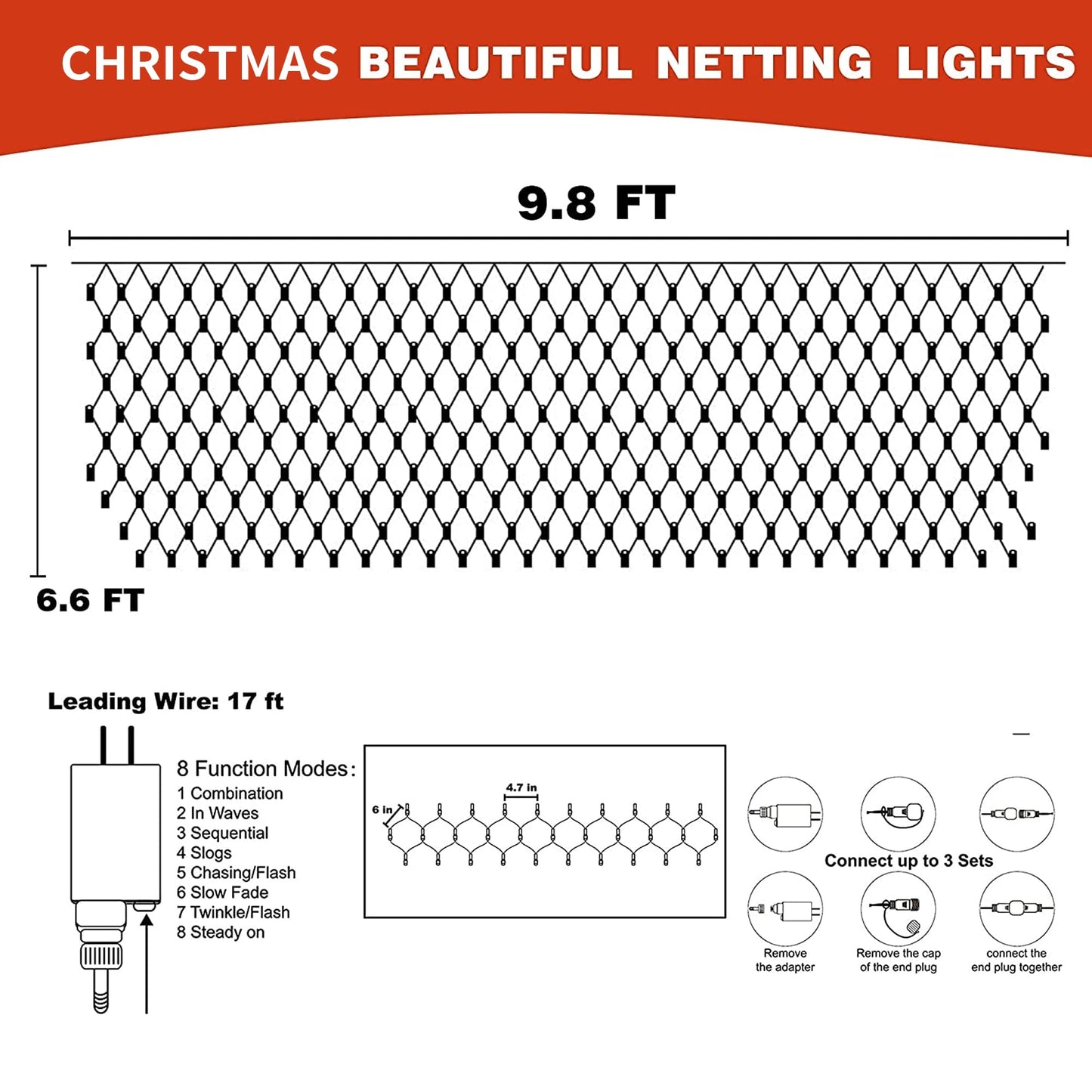 FUNPENY Christmas Net Lights, 9.8ft x 6.6ft 200 LED Clear Wire Mesh Decor with 8 Modes Waterproof Connectable Xmas Decorations for Outdoor Outside Bushes Yard Lawn Patio Tree Garden Party (White)