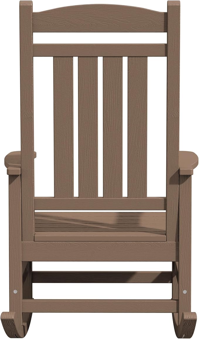 KINGYES Outdoor Rocking Chair Set of 2, High Density Polyethylene Patio Rocking Chairs with 330lbs Support for Adults, Brown