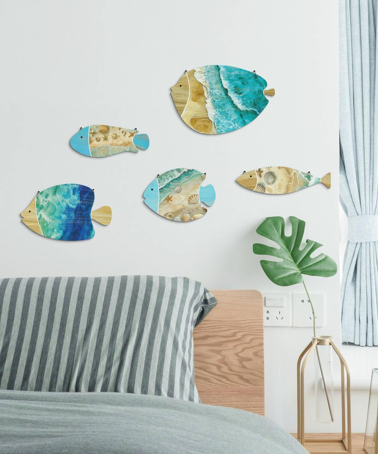Putuo Decor Fish Wall Decor Set Ocean Theme Coastal Wall Art For Living Room Bedroom Bathroom Beach House Nautical Home Decoration
