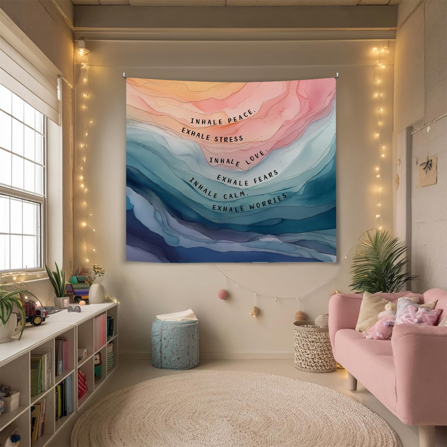 Forola Inhale Exhale Tapestry, Mental Health Wall Hanging Decor, Inhale Exhale Psychology and Mindfulness Tapestry Backdrop for Bedroom, Home School, Dorm, Yoga Studio and Therapy Office (Blue-Peace)