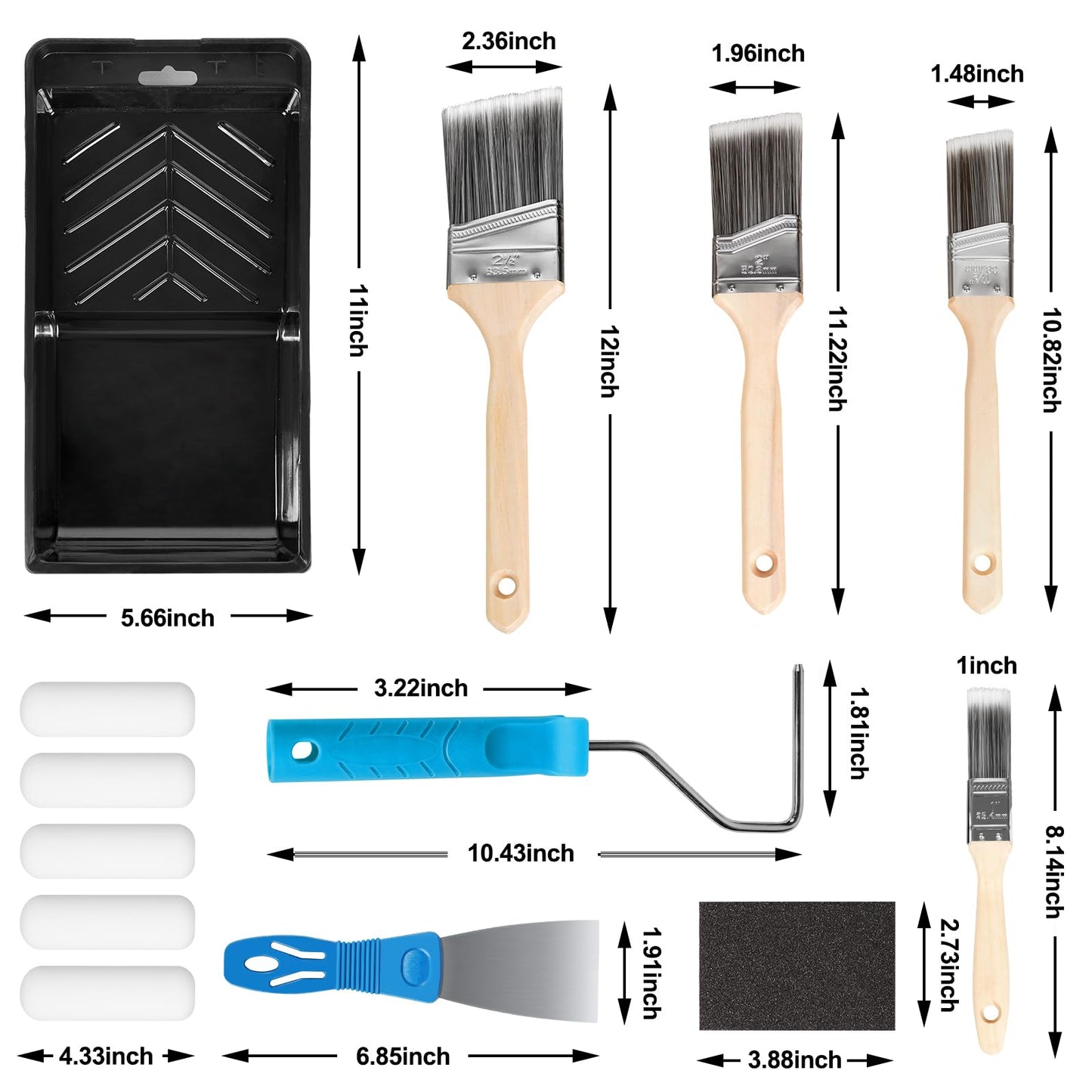 Rhibak Paint Roller Kit, Paint Brushes and 4 Inch Foam Small Paint Roller Set, All in One Paint Tools for Professional or Home Owners for Professional Painting Results