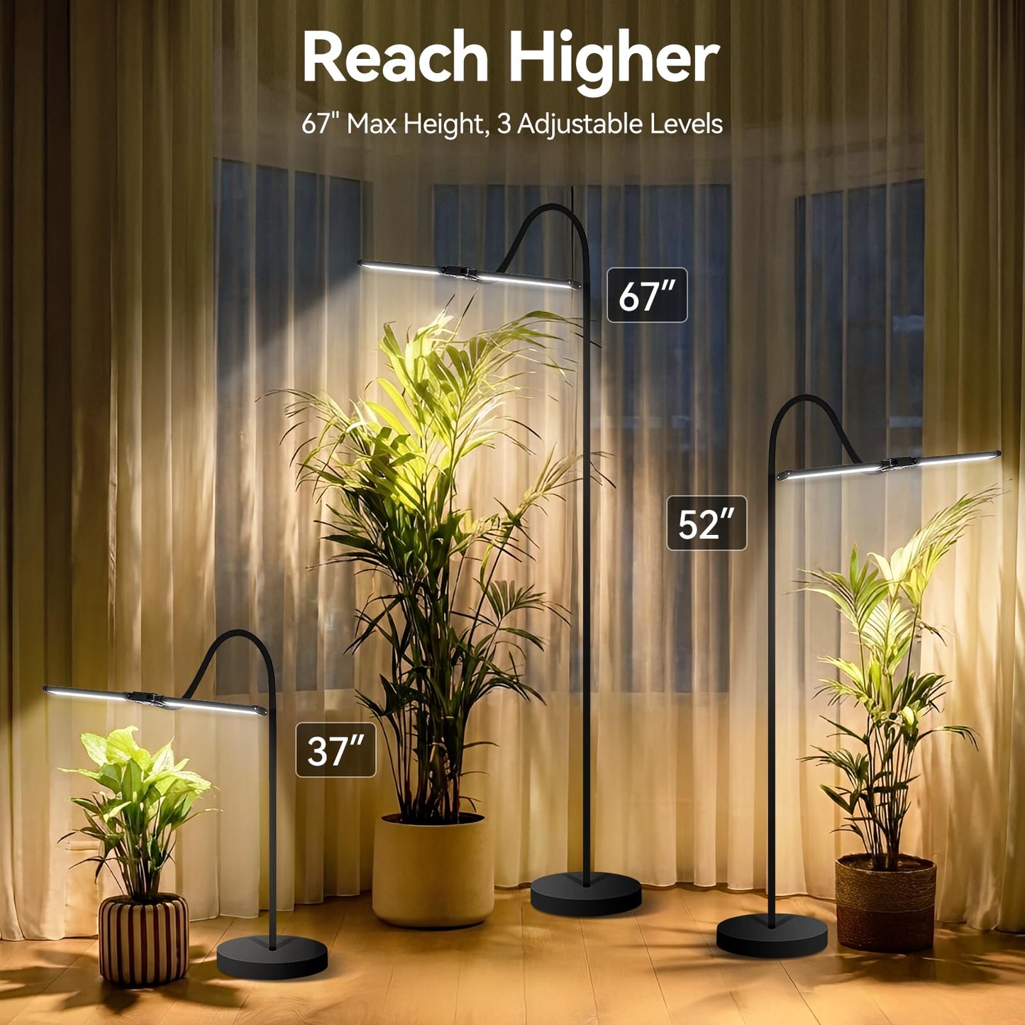 3CCT Grow Lights for Indoor Plants, 168 Full Spectrum LED Plant Light for Indoor Growing with 180ยฐ Expandable Lamp Head, 4/8/12H, Dimmable, 67in Tall Adjustable Standing Grow Light with 360ยฐ Gooseneck