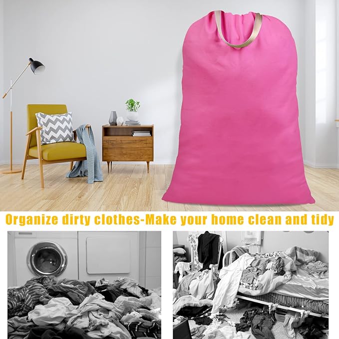 Cotton Canvas Laundry Bag with Handles & Drawstring Straps, Heavy Duty Extra