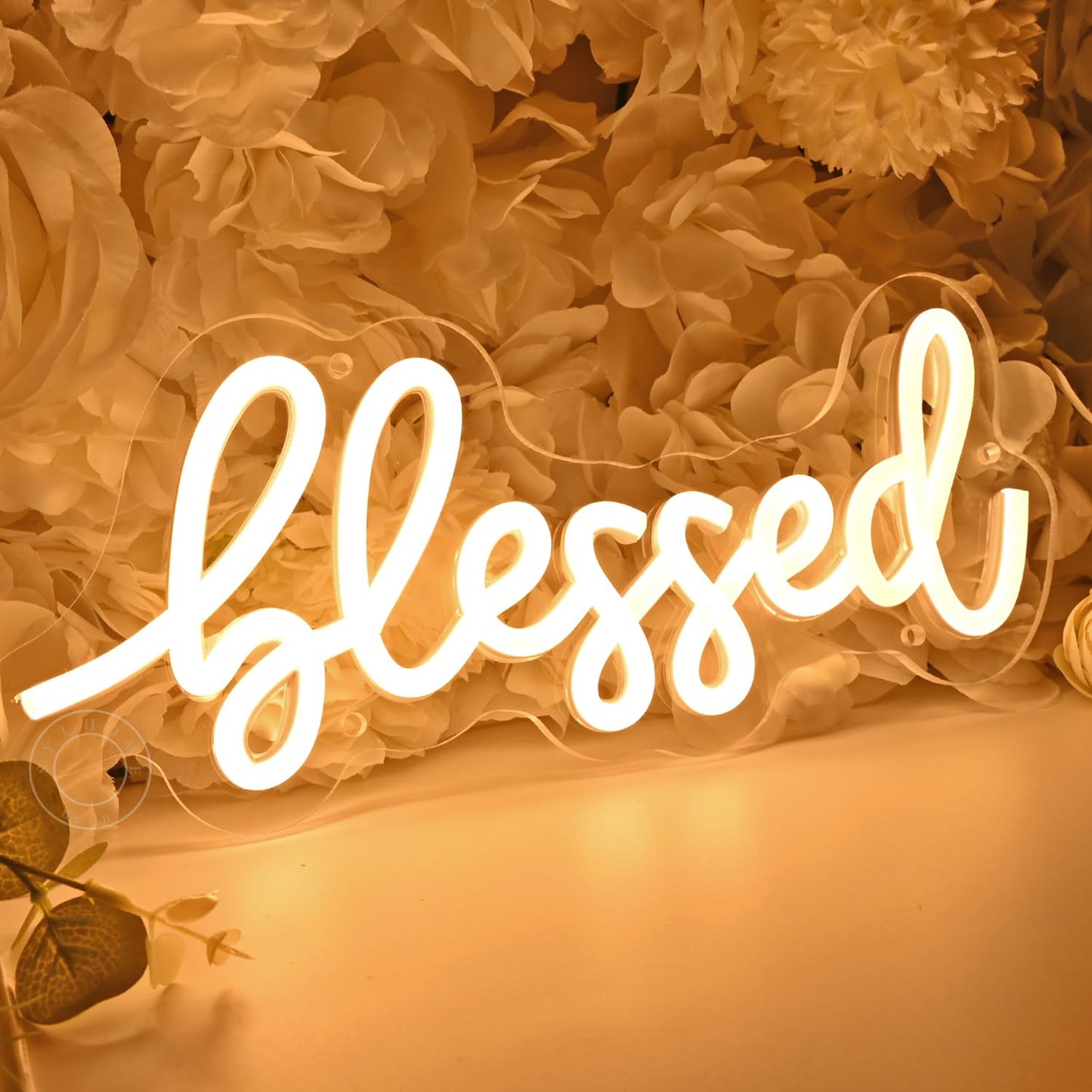 SYLHOME Blessed Led Neon Light Sign Home Bedroom Kids Room Office Wall Sign Decor Pray God Bless Wedding Sign Christmas Birthday Decoration USB 11.8"X5"