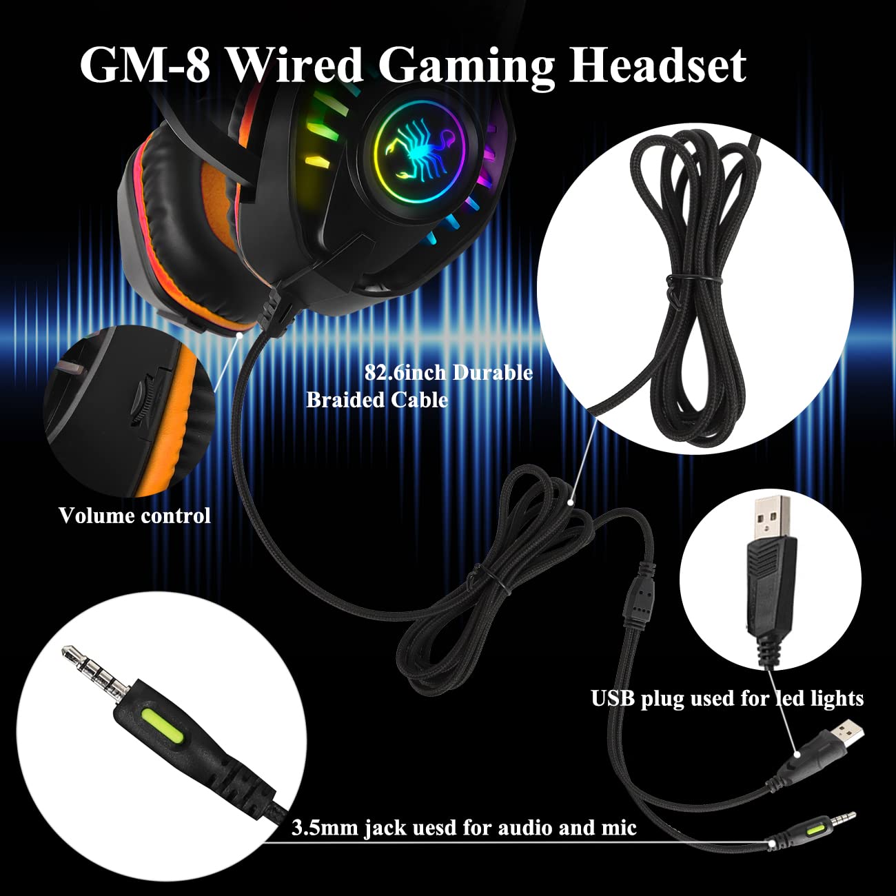 SVYHUOK Pro Gaming Headset for PC PS4 Xbox One Bass Surround Sound Over-Ear Headphones with Mic/LED Light/Soft Memory Earmuffs for Computer Laptop Switch Games Kids Boys Teens Gifts