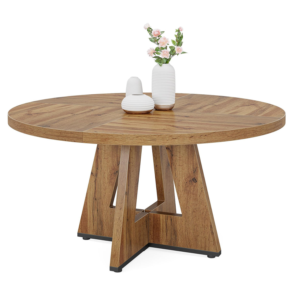 Tribesigns 47 inch Round Dining Table Wood Kitchen Table for Dining Room, 47" Dinner Room Tables for 4-6, Farmhouse Accent Furniture with Wooden Tabletop and Cross Base, Burlywood