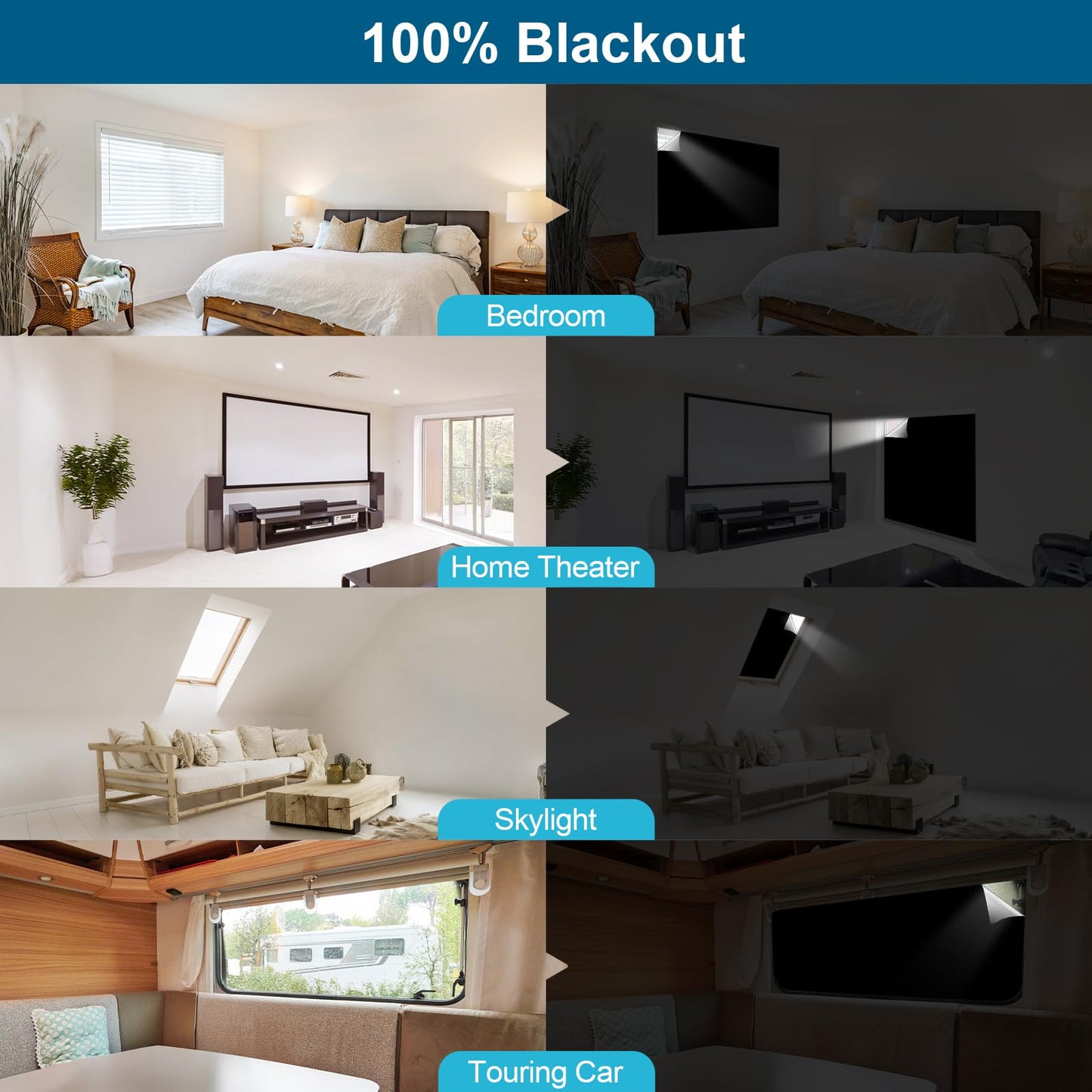 100% Blackout Curtains for Bedroom, Portable DIY Window Blinds, No Drill Window Shades & Blackout Blinds with Stickers & Tabs for Travel, Dorm Room, Media Room (118" x 57")