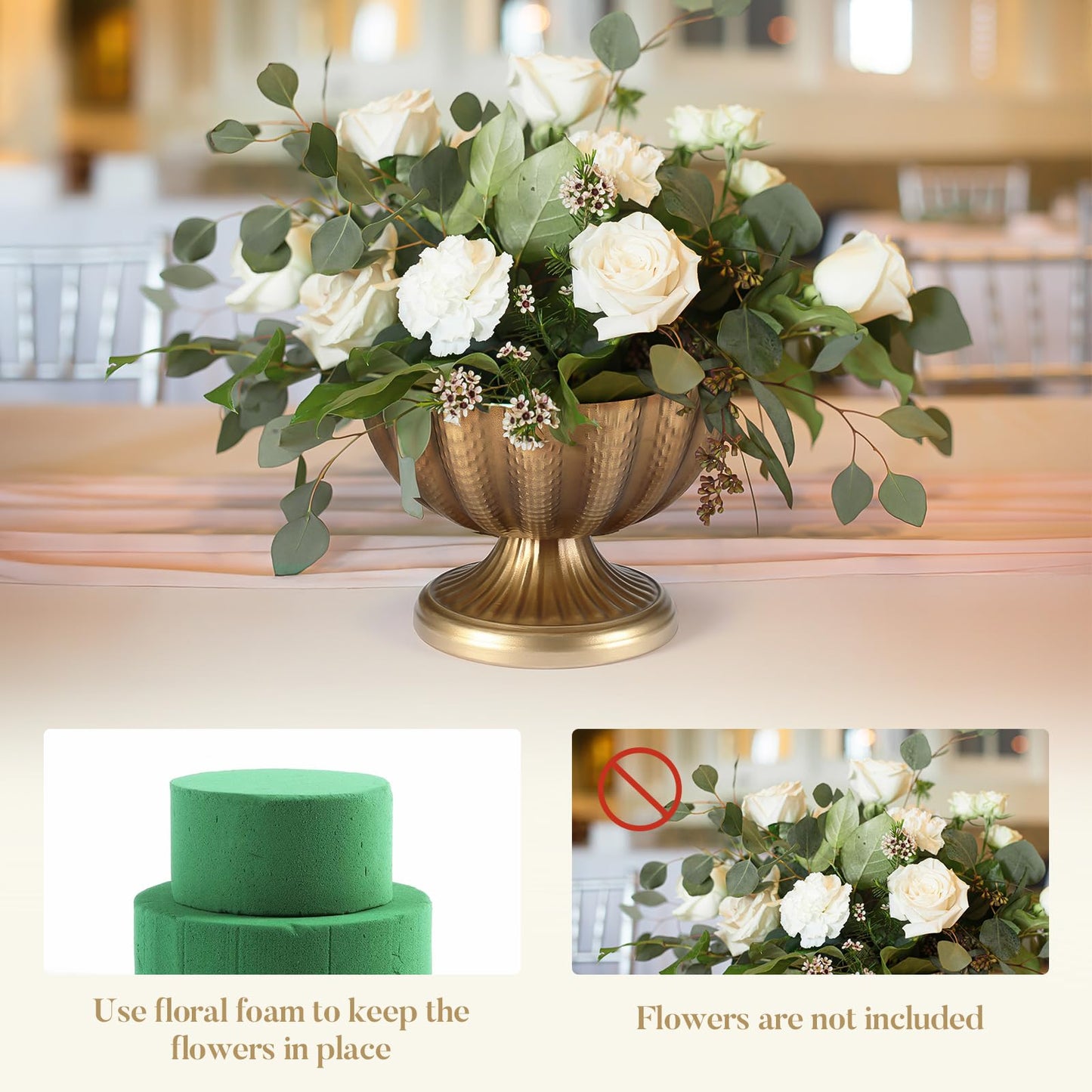 4 Pack Distressed Gold Compote Vases, 9"×6.5" Antique Pedestal Bowl with Waterproof Liner
