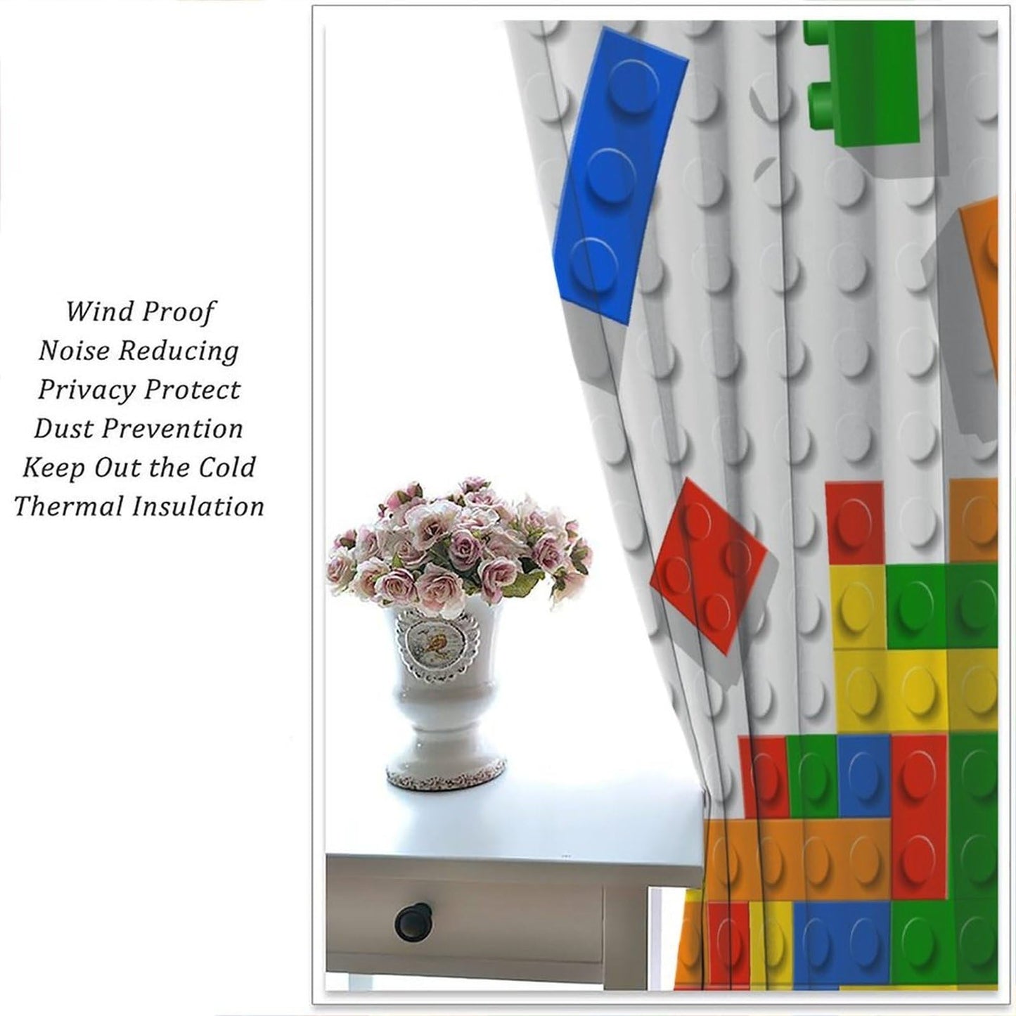 AAVEUP Building Blocks Curtains,Abstract Colorful Geometric Brick Constructor Toy Children's Puzzle Windows Treatments Rod Pocket Drapes for Nursery Baby Living Room Bedroom 42x44.5in(No Blackout)