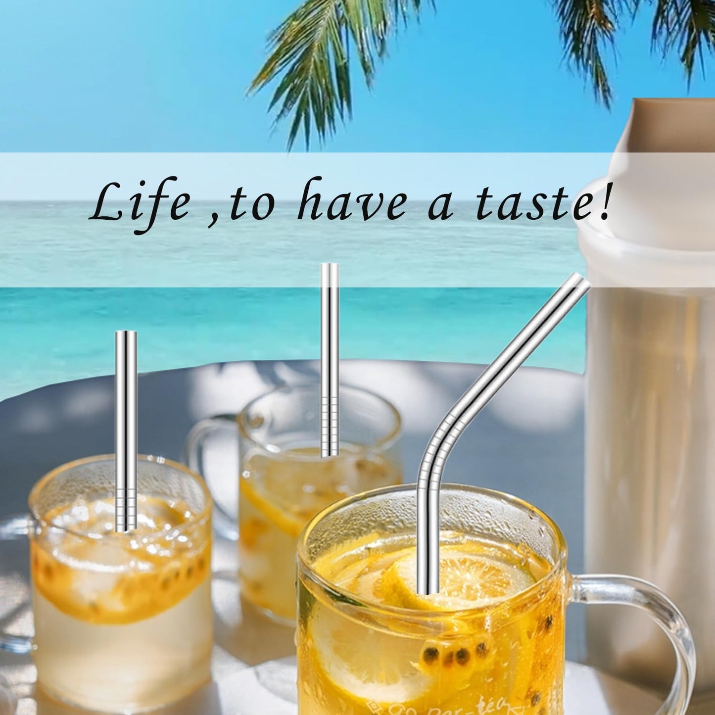 12-Pack Reusable Straws - Metal Straws Dishwasher Safe - Drinking Stainless Steel Straws for 20 oz Tumblers - 2 Cleaning Brushes Included