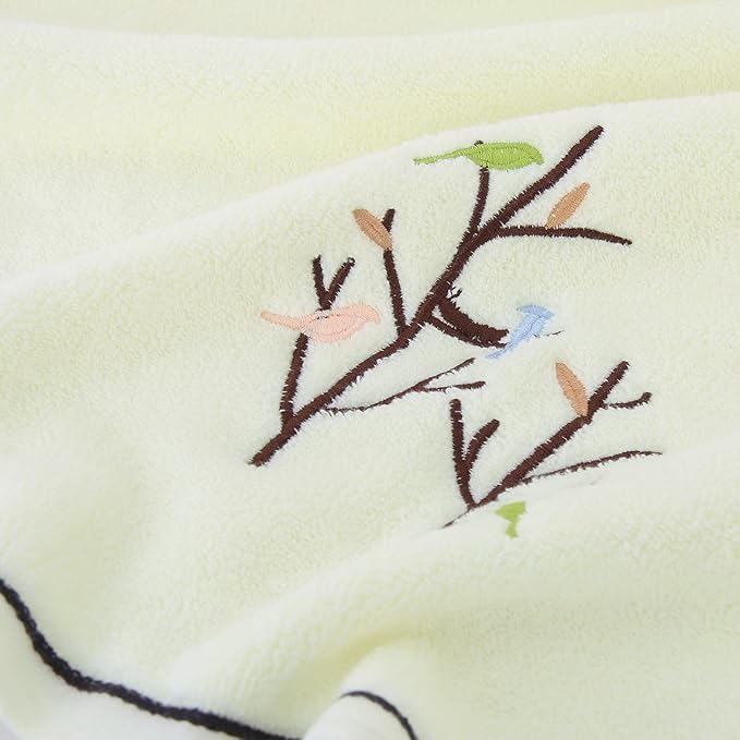 Pidada Bath Hand Towel Set of 3 Embroidered Bird Tree Pattern 100% Cotton Soft