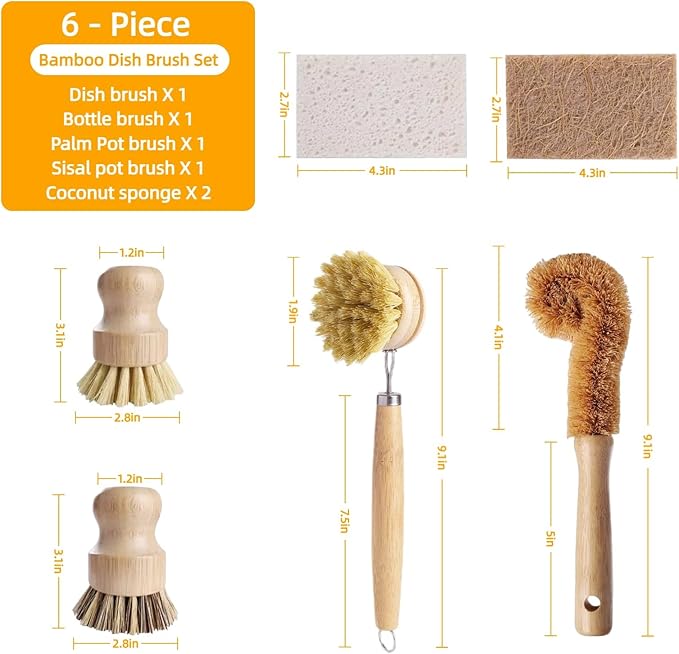 Natural Bamboo Dish Brush Set