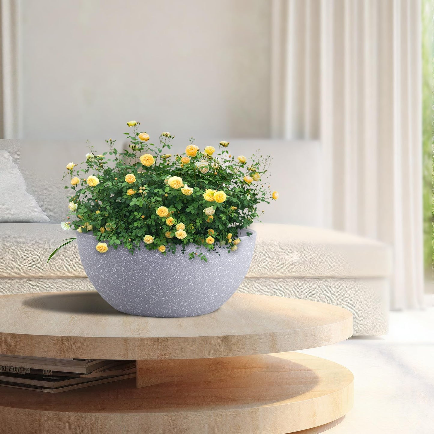 WSMKSZ 13 inch Large Hanging Planters Plant Pots for Outdoor Indoor Plants with Drainage Holes and Chain, 2 Pack Round Hanging Flower Pots for Garden Home Porch Decor, Speckled Grey