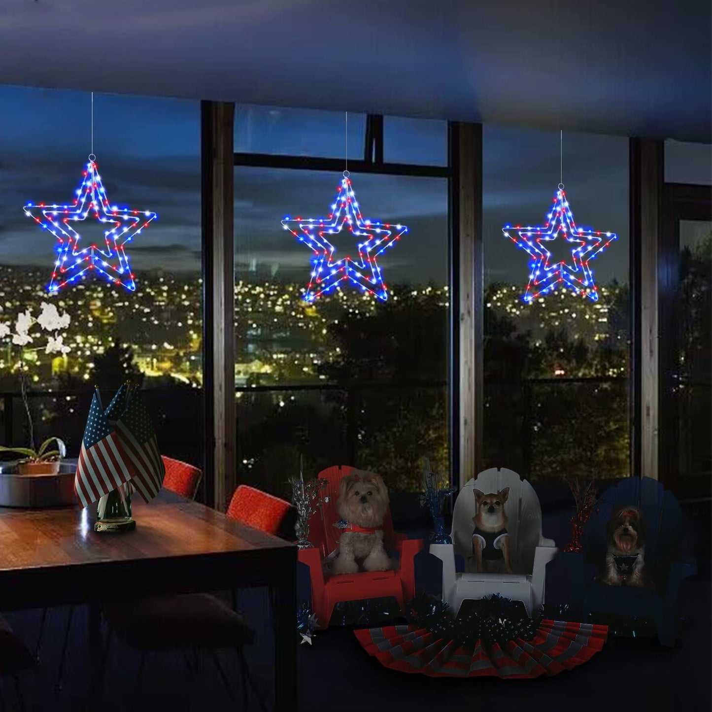 BlcTec 4th of July Decorations, 3 Layers of 14inch Red White Blue Big Stars with Rotatable Function, Durable Metal Frame Patriotic Stars Lights with Remote, 8 Modes & Timer for July 4th Decor, 2 Packs
