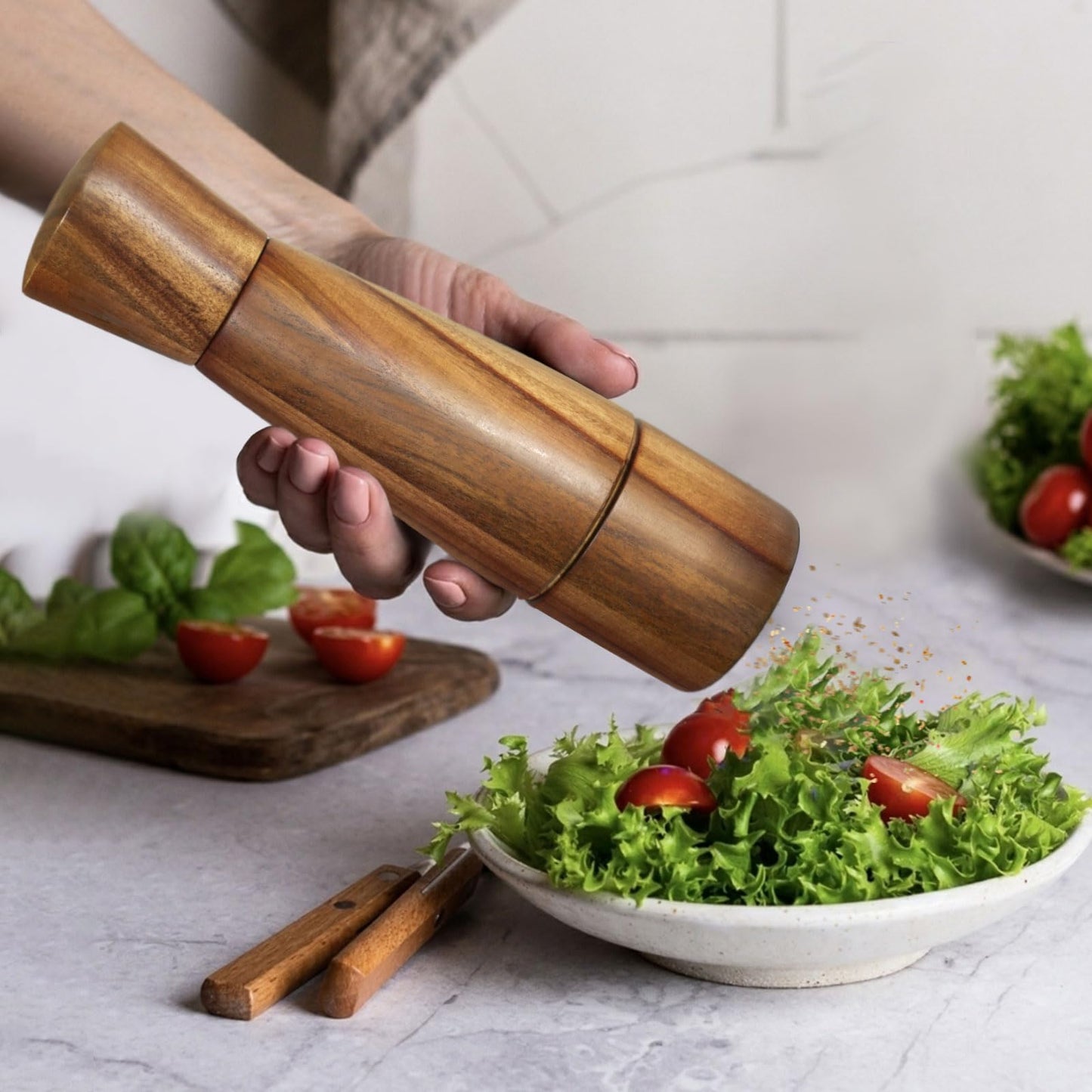 Pepper Grinder, VanlonPro Wooden Pepper Mill Salt Mill, 8 inch tall, Adjustable Coarseness Peppermill and easily refillable, Ceramic Grinding Mechanism