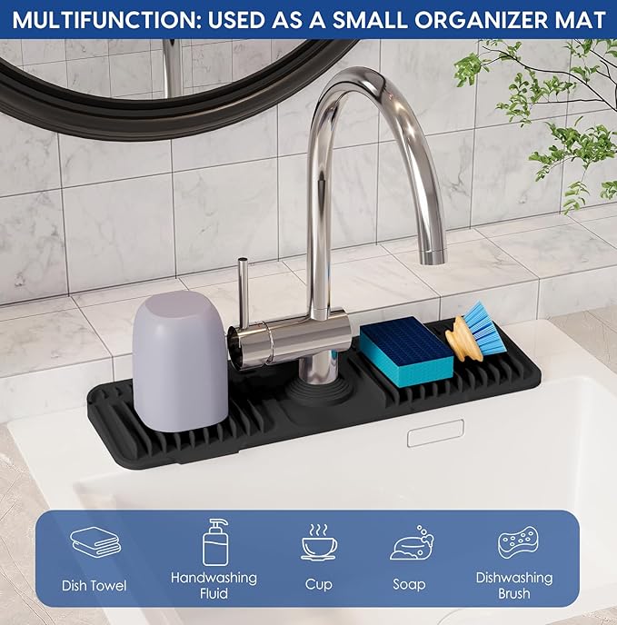 17.7 Inch Silicone Faucet Mat for Kitchen Sink Splash Guard