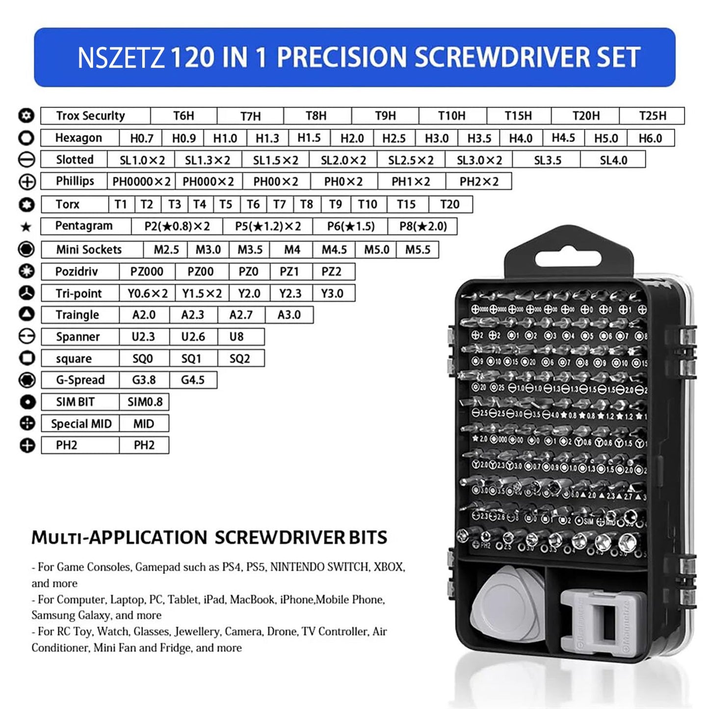 115-in-1 Precision Screwdriver Set, Mini Professional Magnetic Repair Tool Kit, Small Screwdriver for Phone, Computer, Watch, Laptop, Macbook, Game Console, Electronic, Toys Repair