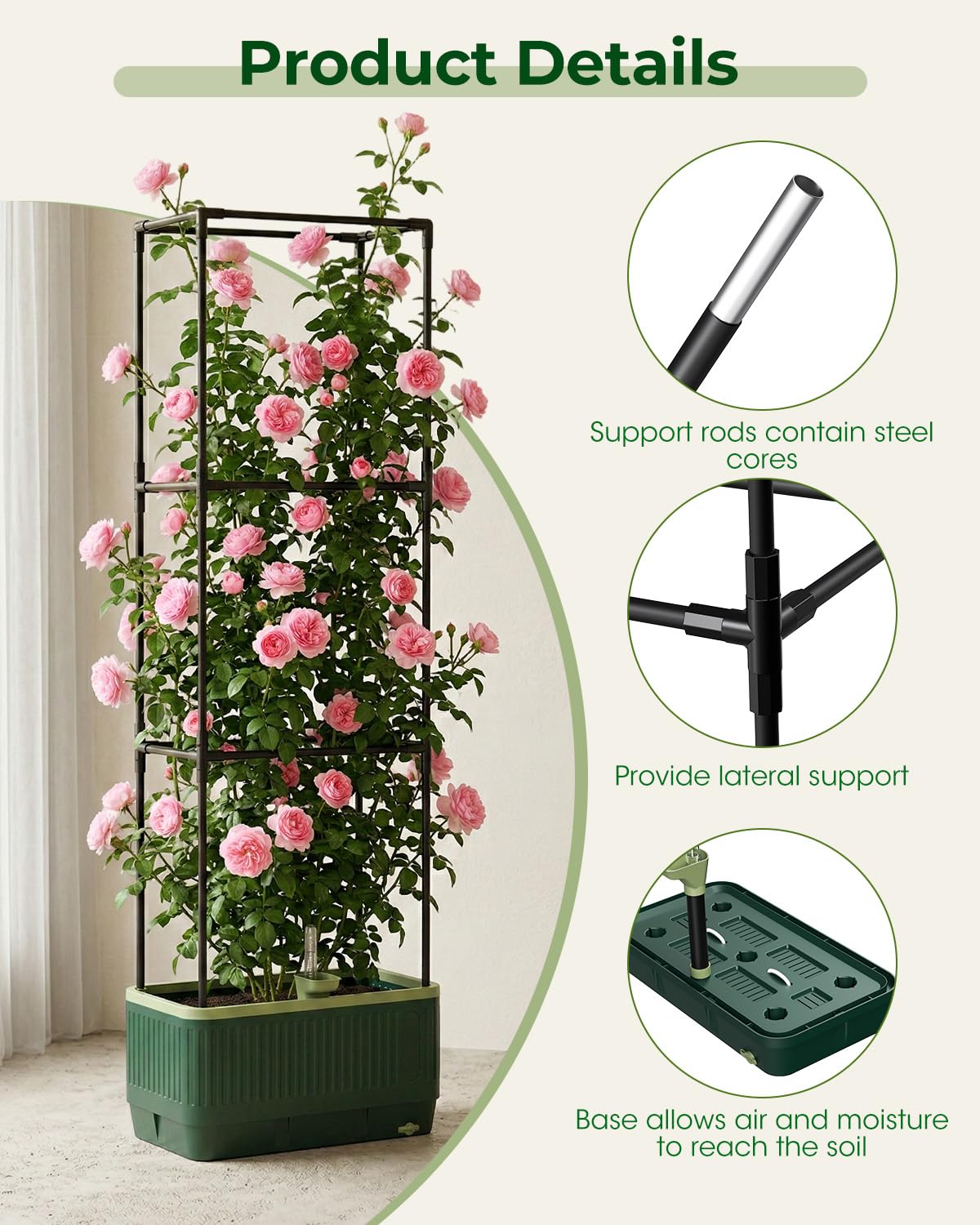 Tomato Planter with Trellis, Self Watering Planter Box with Trellis, Vertical Raised Garden Bed Planter for Climbing Vegetables Indoor Outdoor Patio