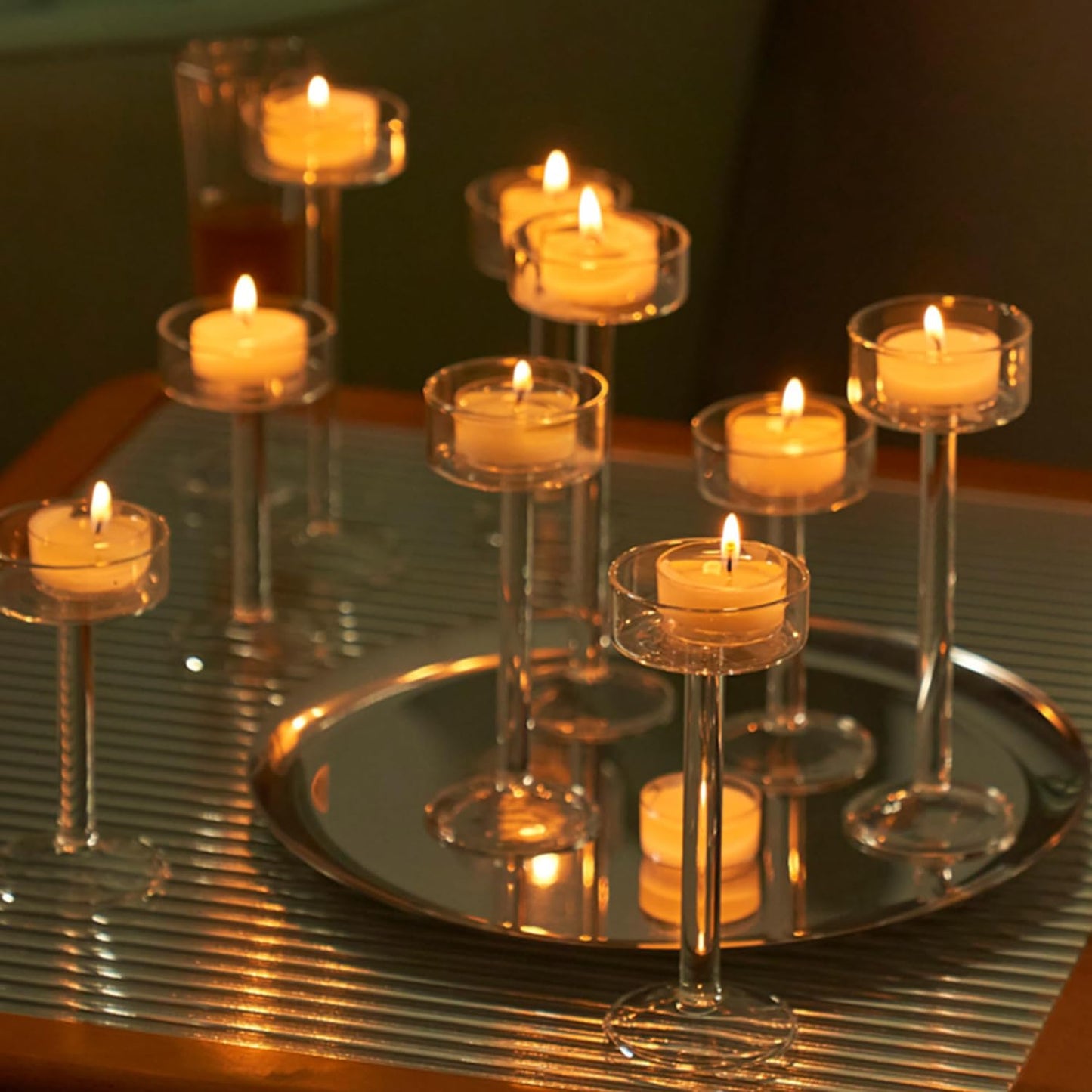 Willceka Tealight Candle Holder, Glass Candle Holder, Clear Wedding Hurricane Tall Elegant Ideal for Dining Party Home Decor Party Table Settings Gifts, 6 Pcs