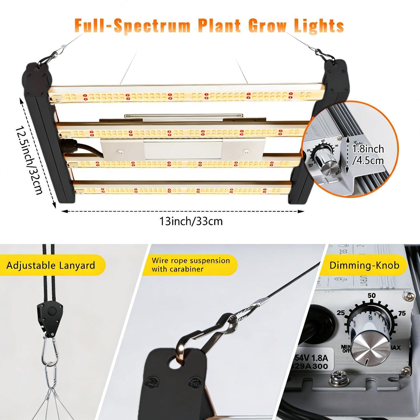 HHNMAHN 120W LED Grow Light Full Spectrum Dimmable for Indoor Plants,13x12.5Inch Hanging Growing Lamp with Adjustable Lanyard,2x2ft Coverage Waterproof Driver for Greenhouse Seedling Vegetable Flowers