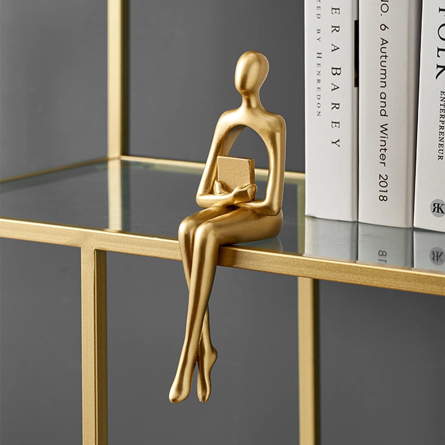 XINXUAN Gold Statue Home Decor - Modern Bookshelf & Desk Decor - 3 Piece Set
