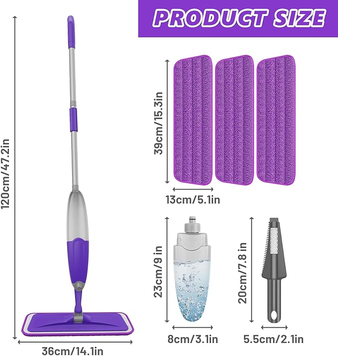 HOMTOYOU Spray Mops for Floor Cleaning: Wet Mop for Hardwood Tile Wood Laminate
