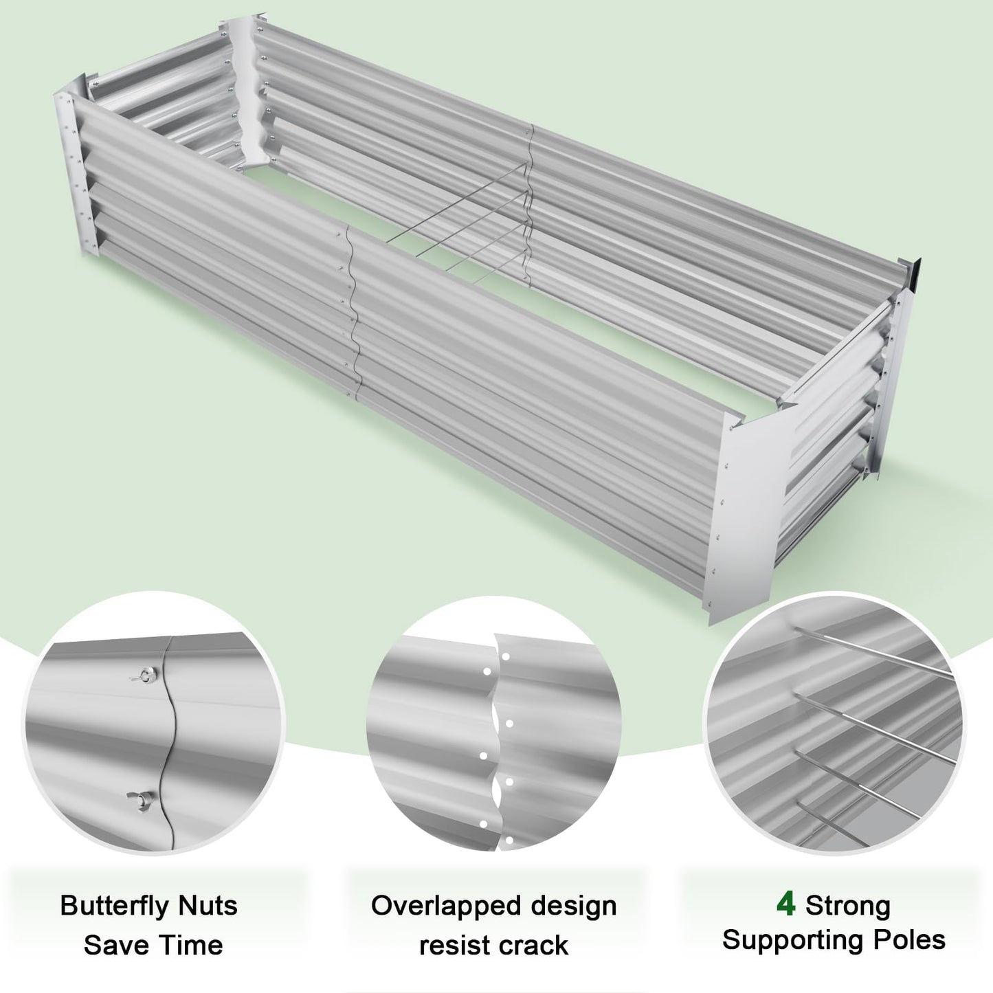 HEAHOLD Galvanized Raised Garden Bed with Greenhouse Cover – 17" Tall Metal Planter Box for Vegetables, Herbs, Flowers, Raised Garden Beds Outdoor with Green Cover for Patio, Balcony, Backyard