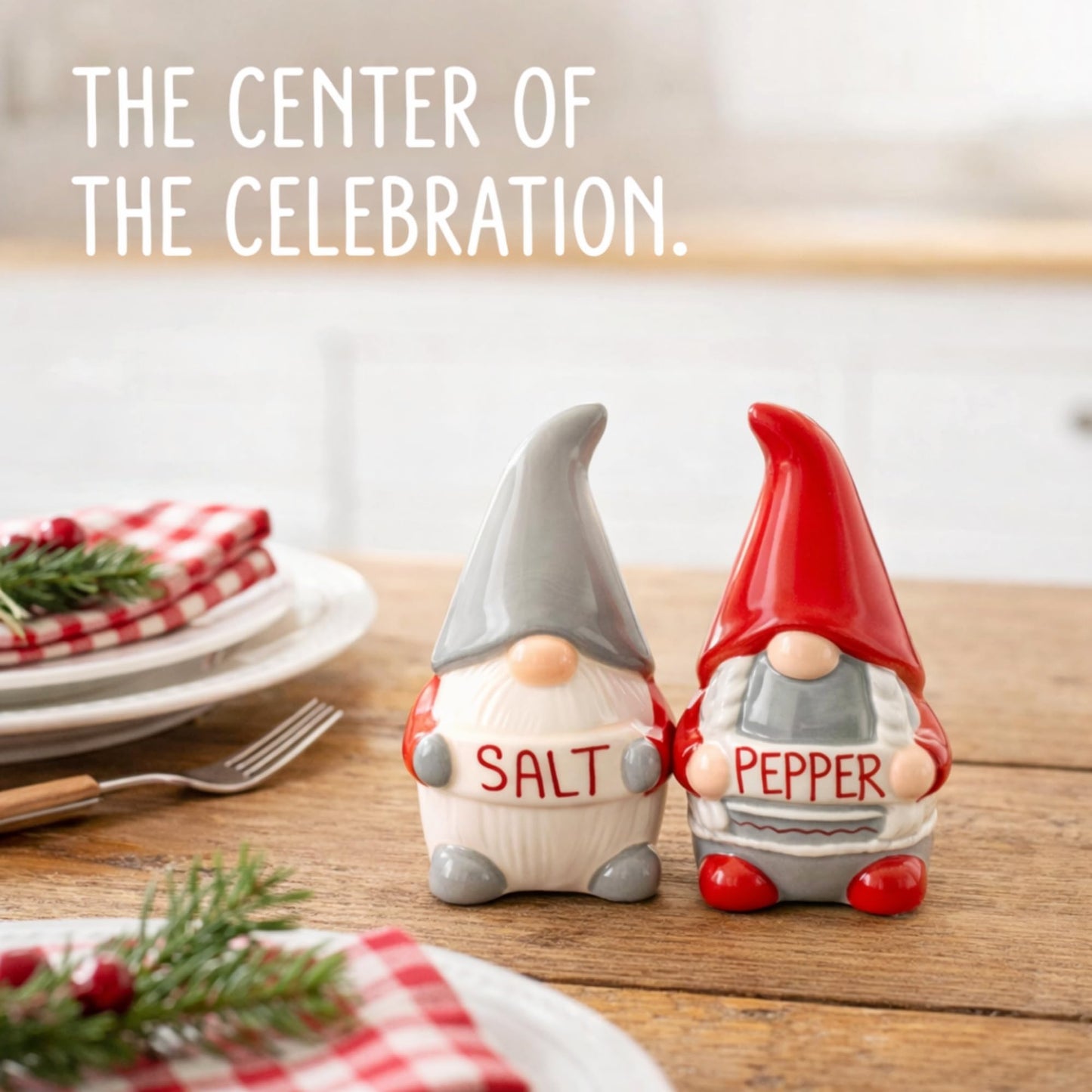 The Bridge Collection Fun Nordic Holiday Gnomes Salt & Pepper Shakers - Christmas Red and Gray Winter Gnomes Salt and Pepper Shaker Set