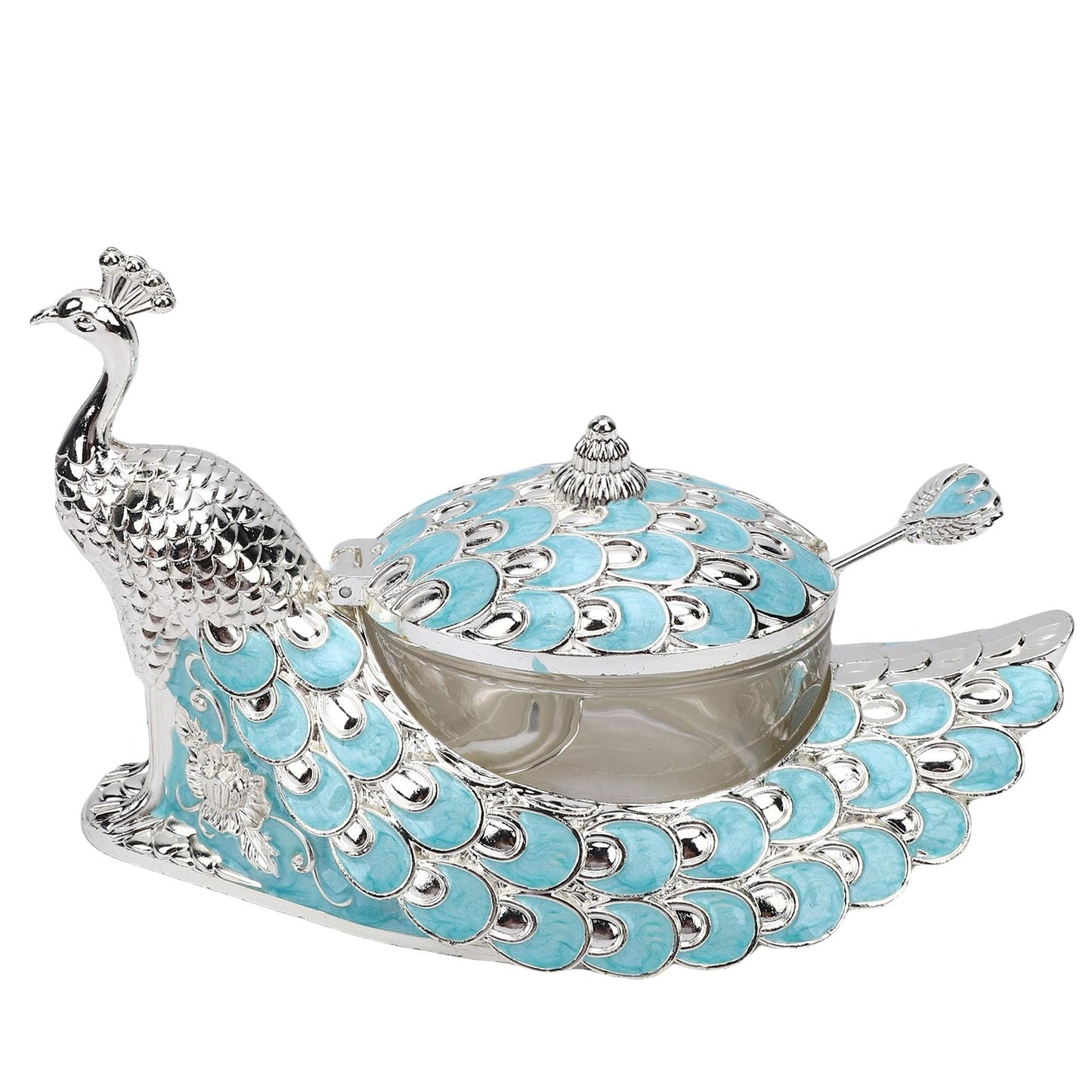 NOENNULL Sugar Bowl with Lid and Spoon Peacock Shaped Vintage Exquisite Embossed Sugar Container for Home Kitchen Coffee Bar Accessories